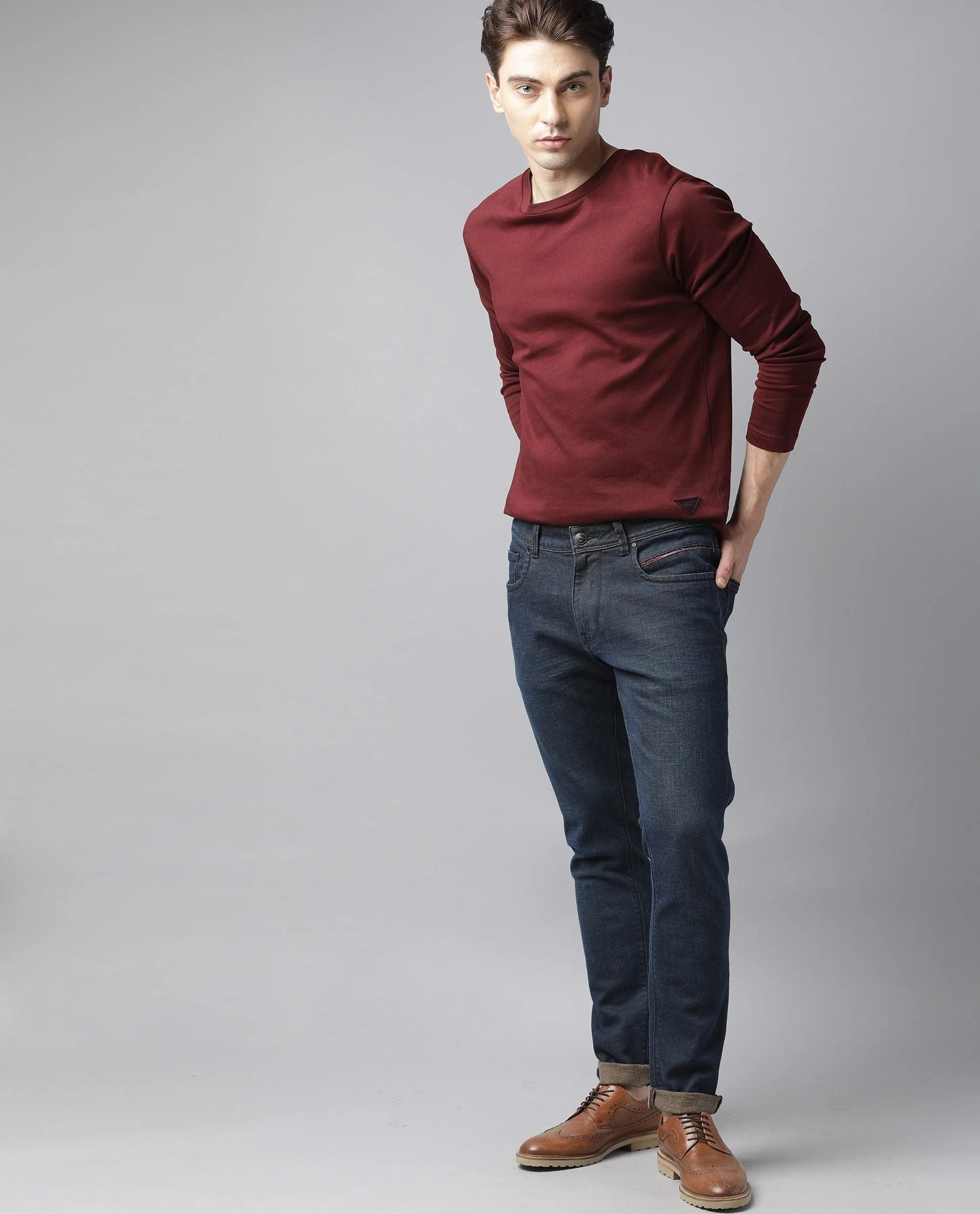 Rare Rabbit Men's Earth Navy Cotton Plain Hawk Slim Fit Jeans - Image 3