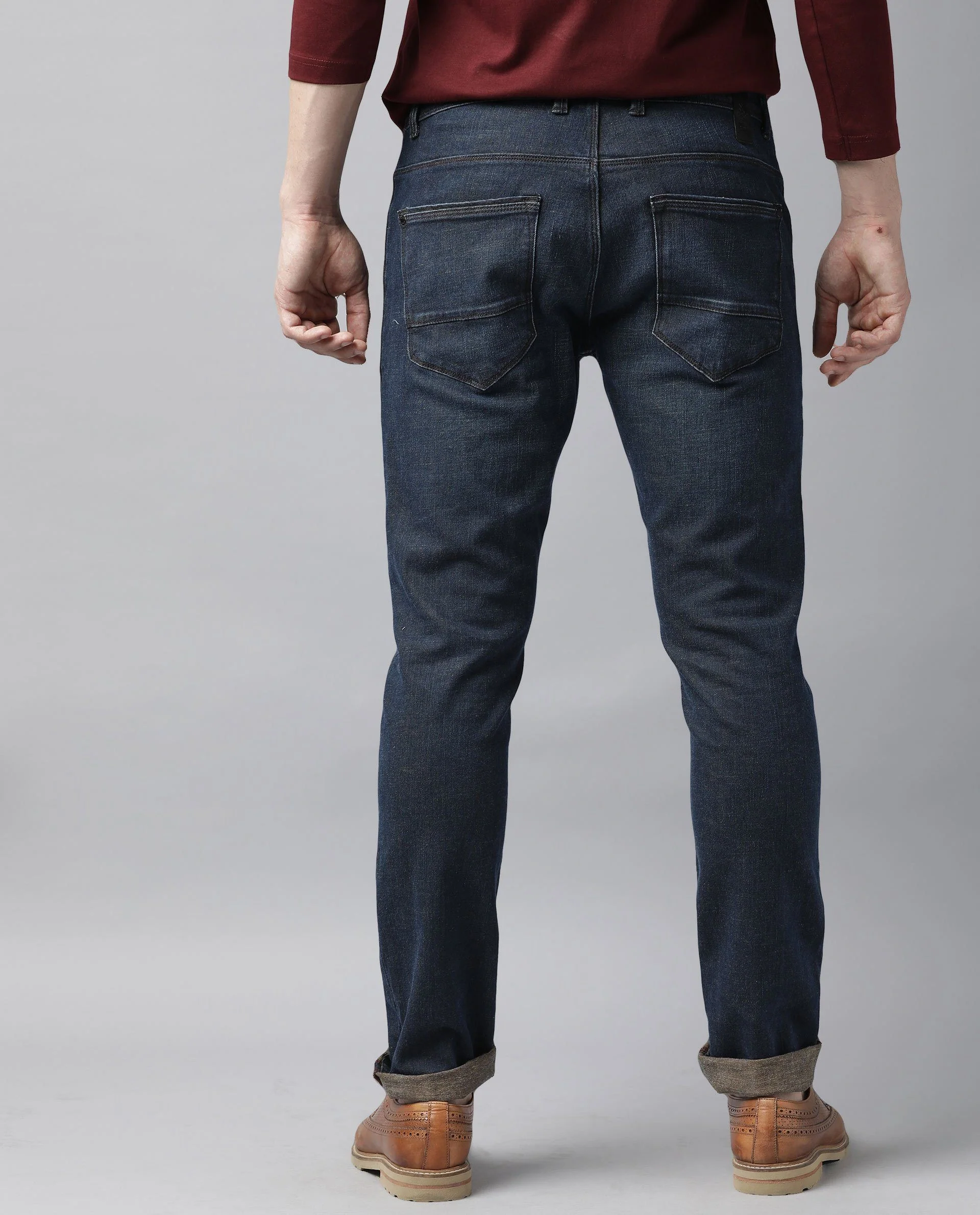 Rare Rabbit Men's Earth Navy Cotton Plain Hawk Slim Fit Jeans - Image 5