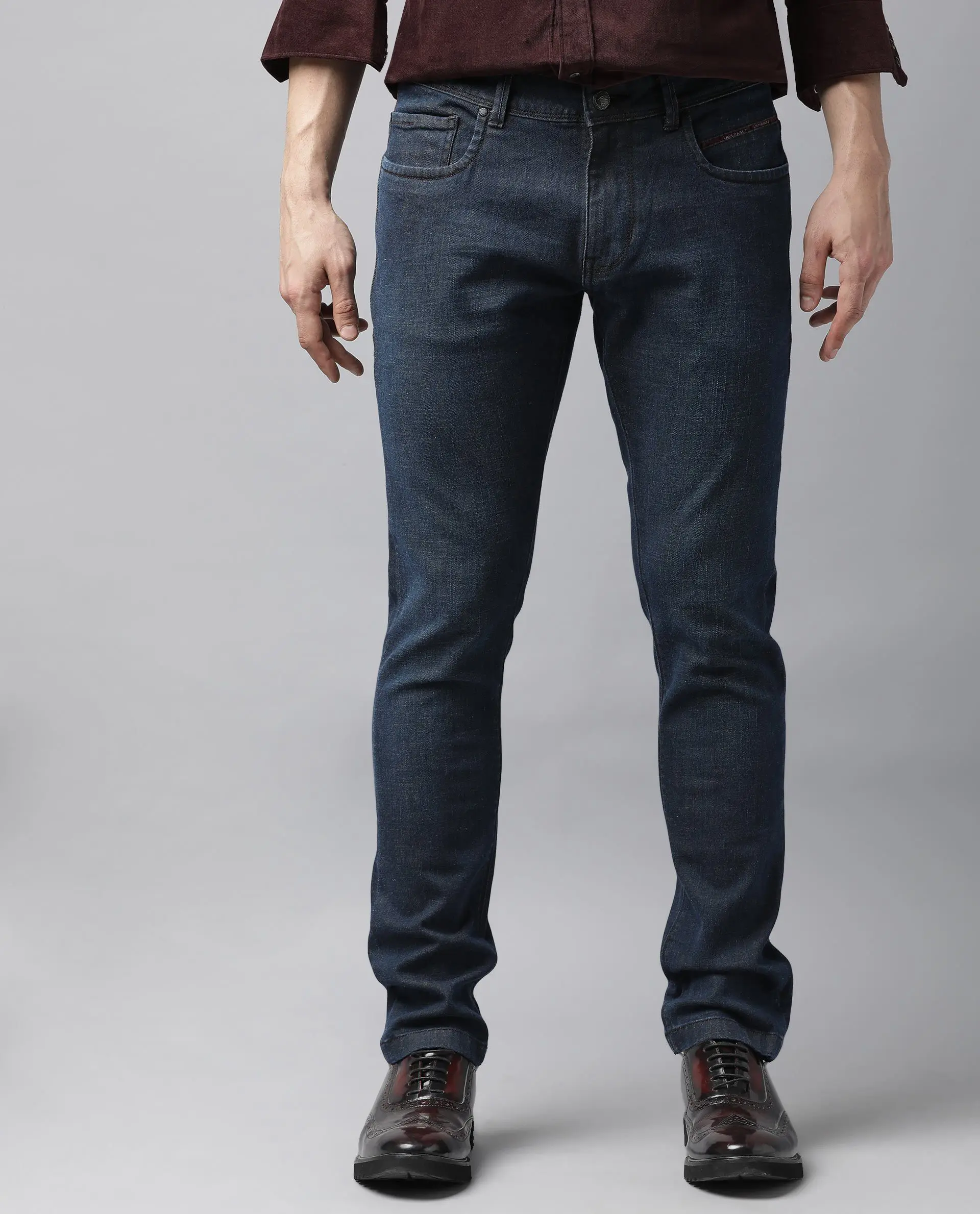 Rare Rabbit Men's Earth Navy Cotton Plain Hawk Slim Fit Jeans - Image 6