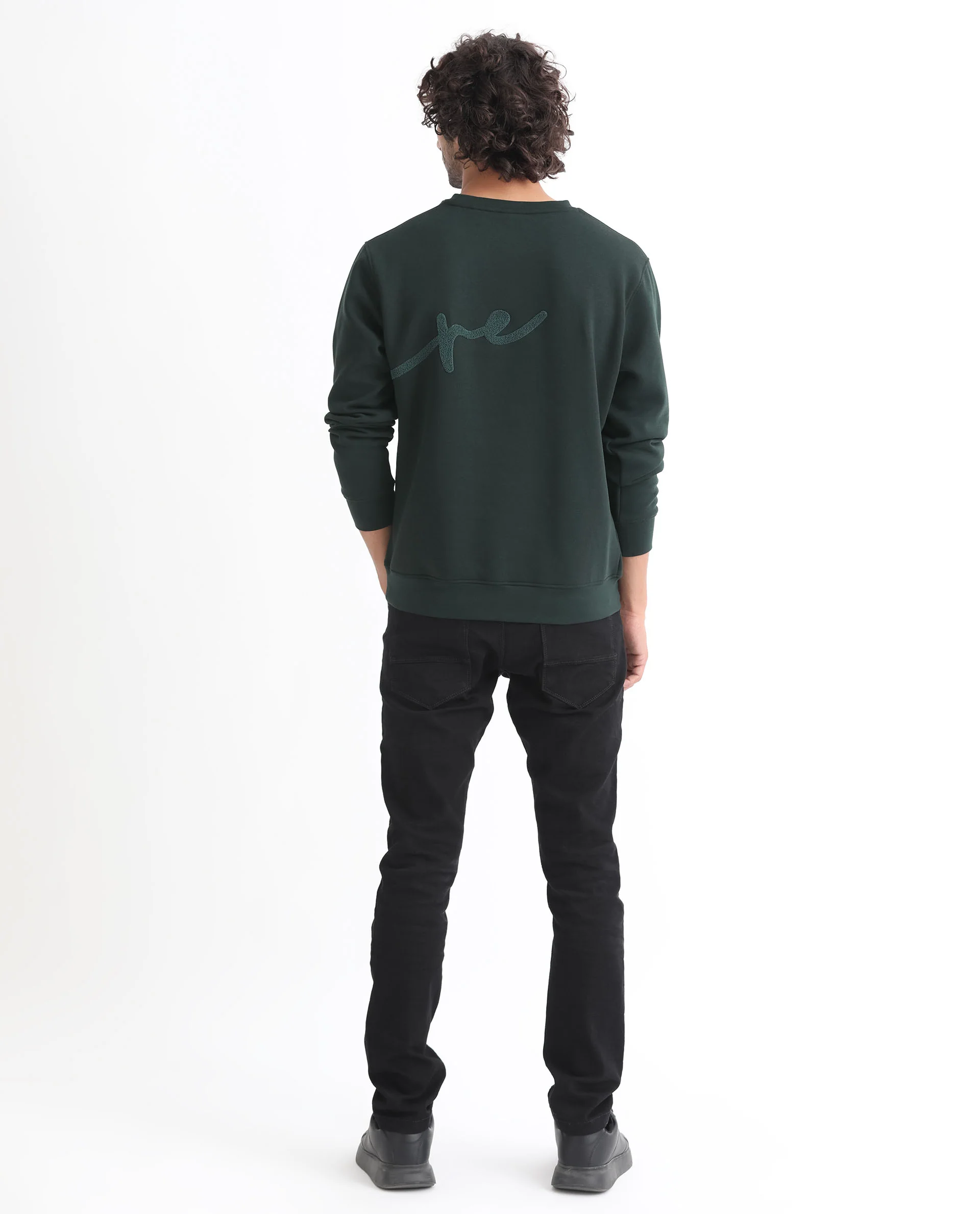 Rare Rabbit Men's East Dark Green Cotton Embroidered Regular Fit Full Sleeve Crew Neck Sweatshirt - Image 11
