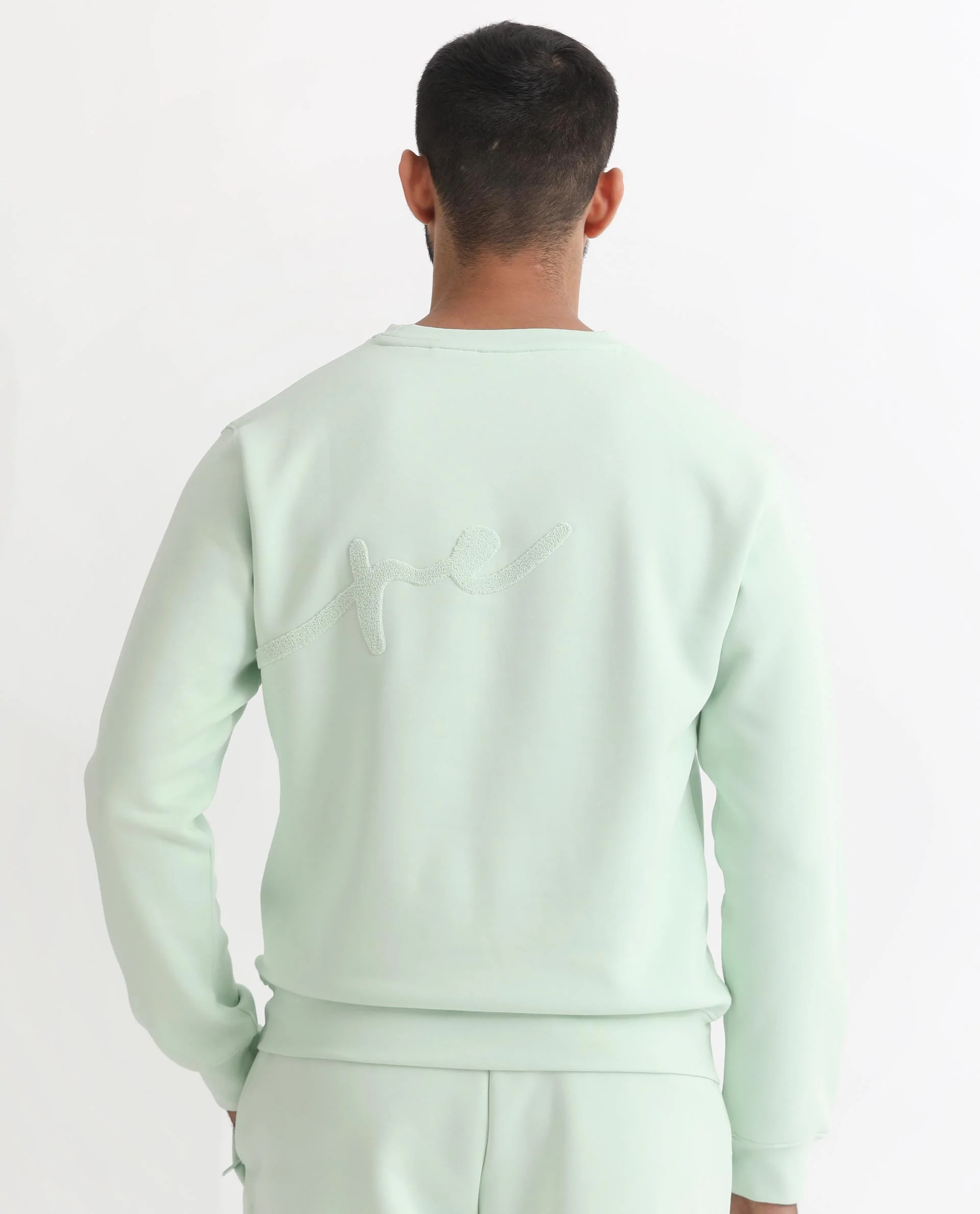 Rare Rabbit Men's East Light Green Cotton Embroidered Regular Fit Full Sleeve Crew Neck Sweatshirt - Image 8