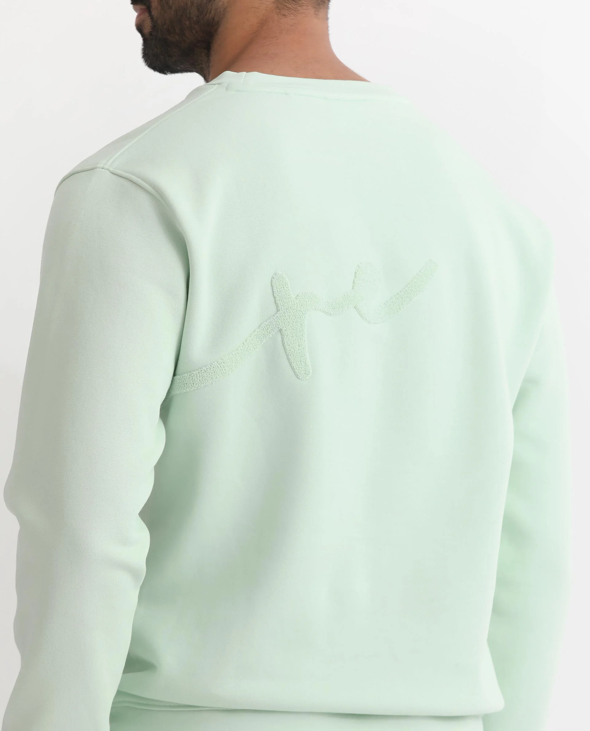 Rare Rabbit Men's East Light Green Cotton Embroidered Regular Fit Full Sleeve Crew Neck Sweatshirt - Image 9