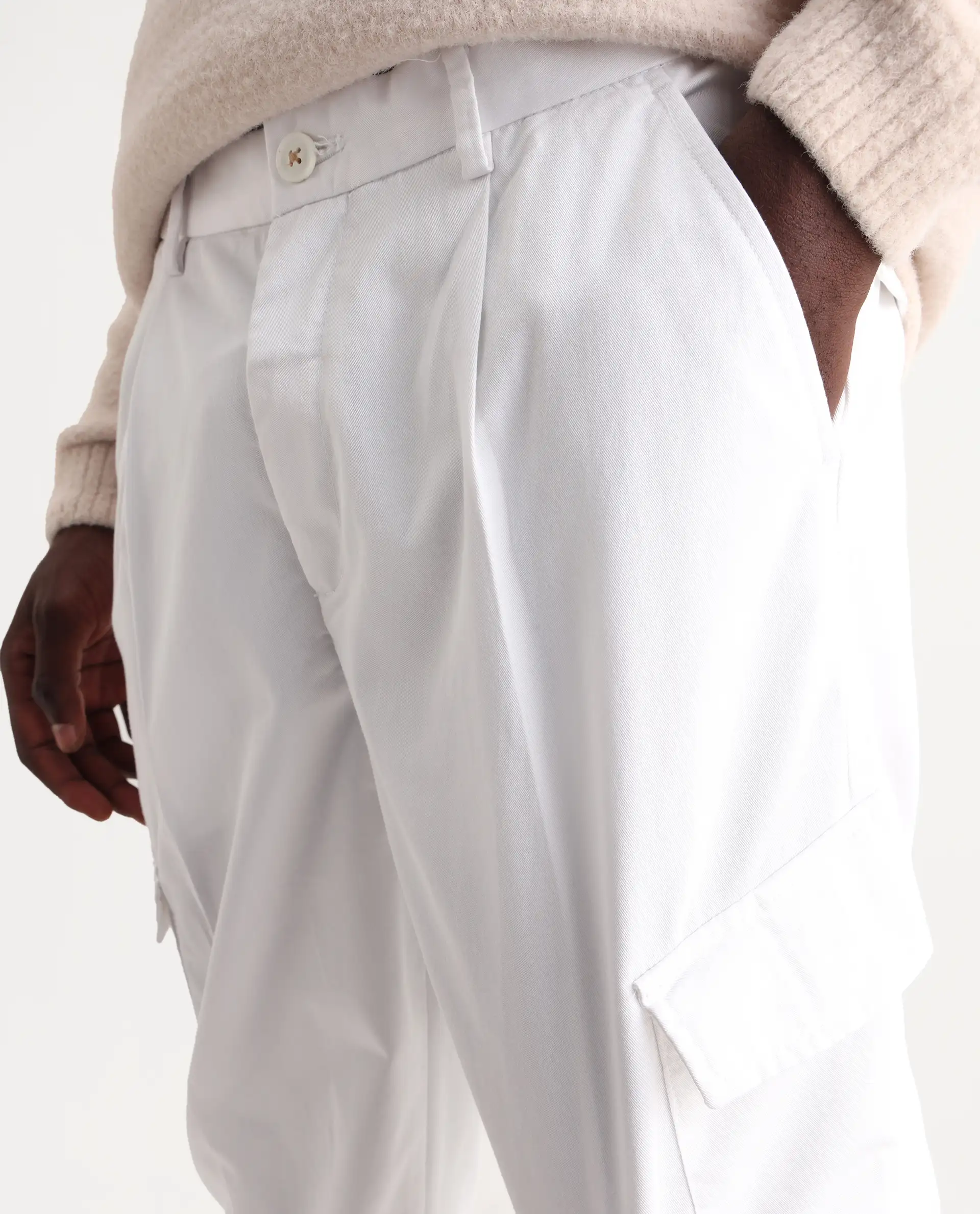 Rare Rabbit Men's Eber White Cotton Plain Regular Fit Trouser - Image 3