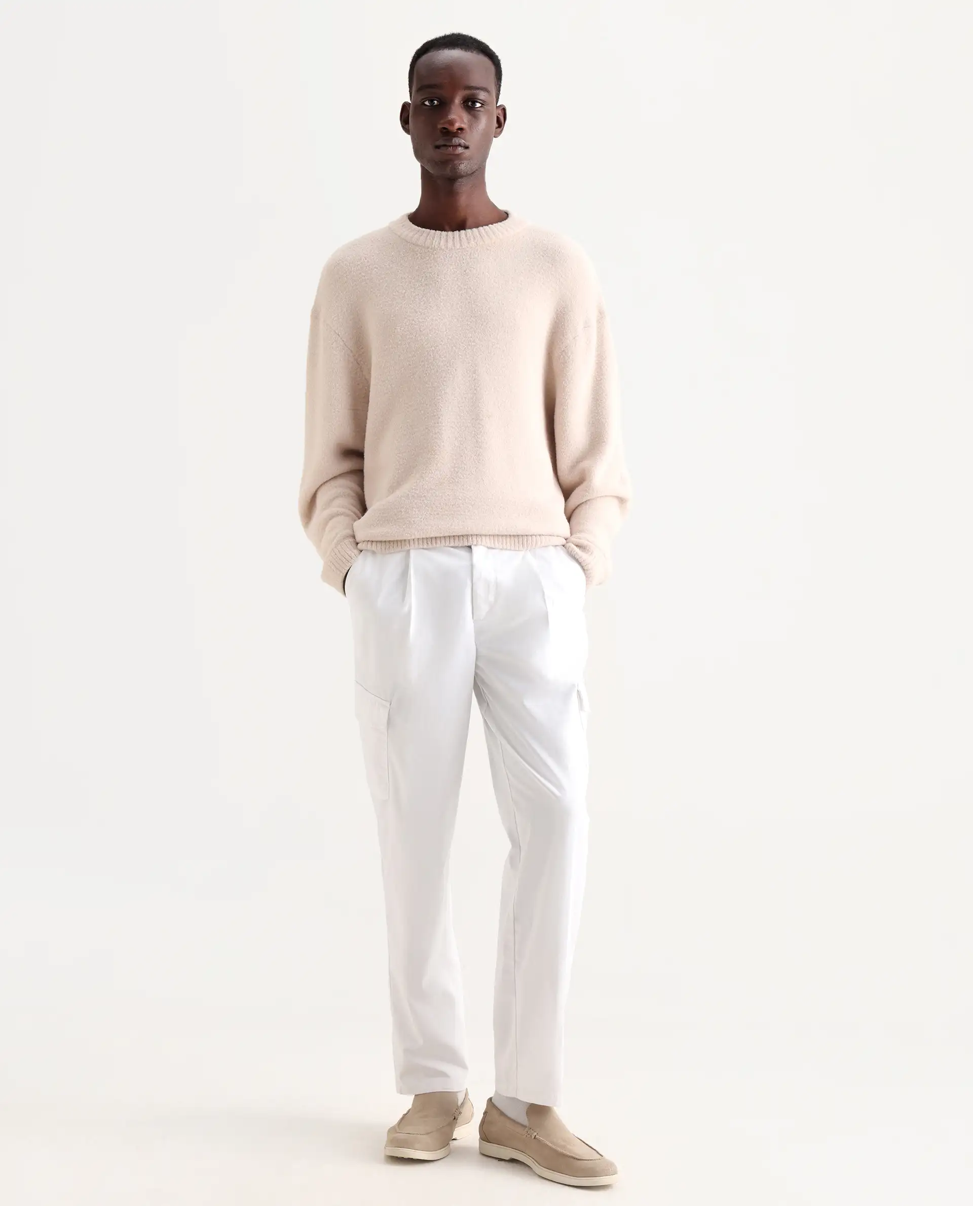 Rare Rabbit Men's Eber White Cotton Plain Regular Fit Trouser - Image 4