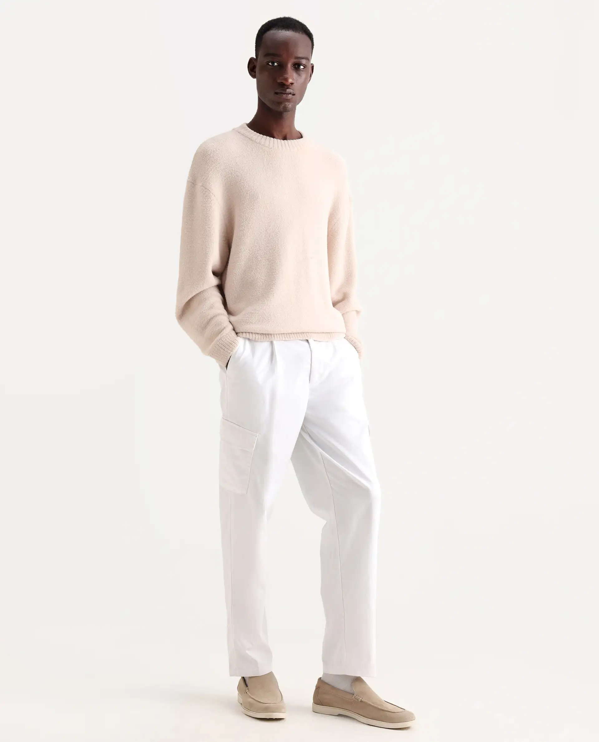 Rare Rabbit Men's Eber White Cotton Plain Regular Fit Trouser - Image 6