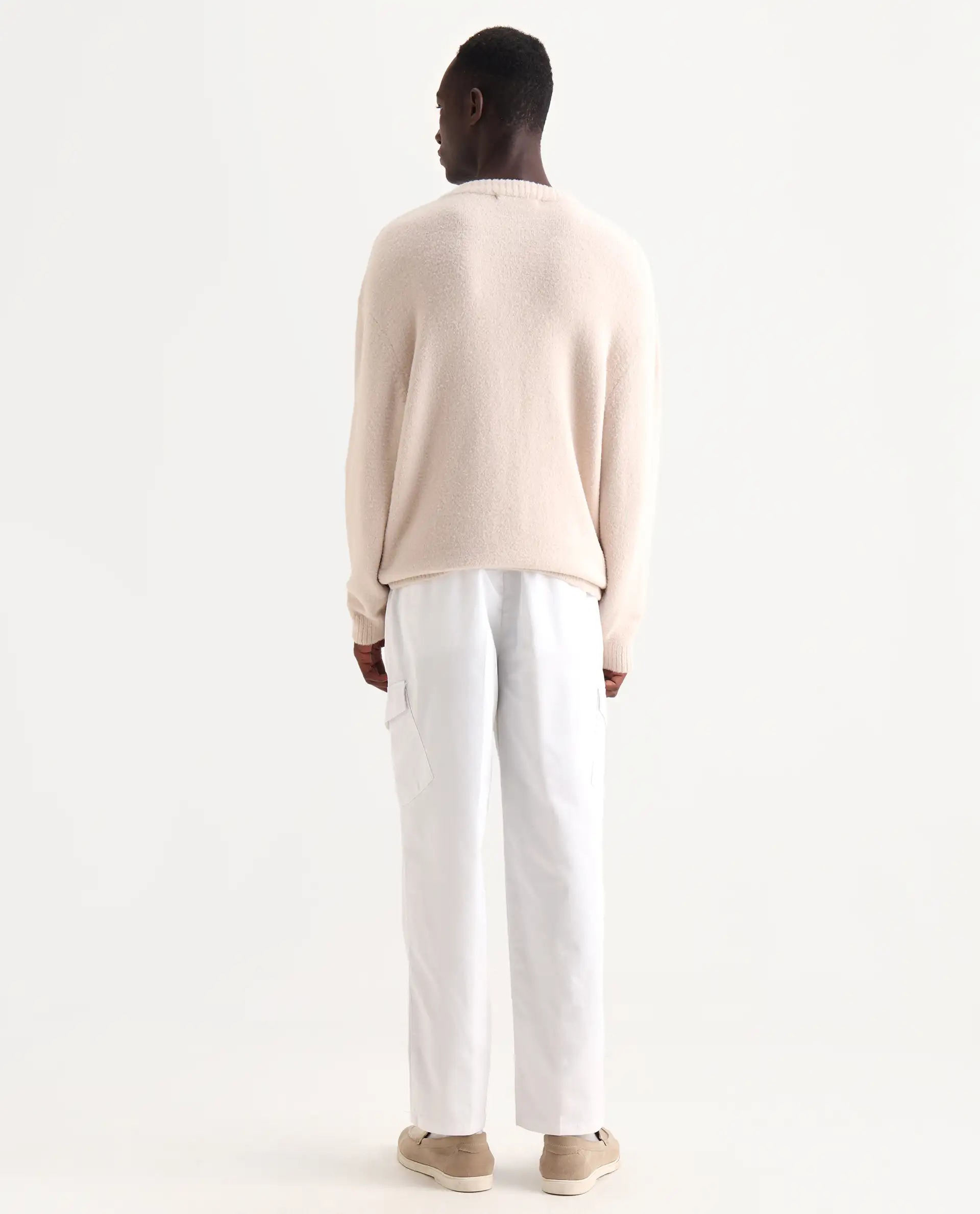 Rare Rabbit Men's Eber White Cotton Plain Regular Fit Trouser - Image 7