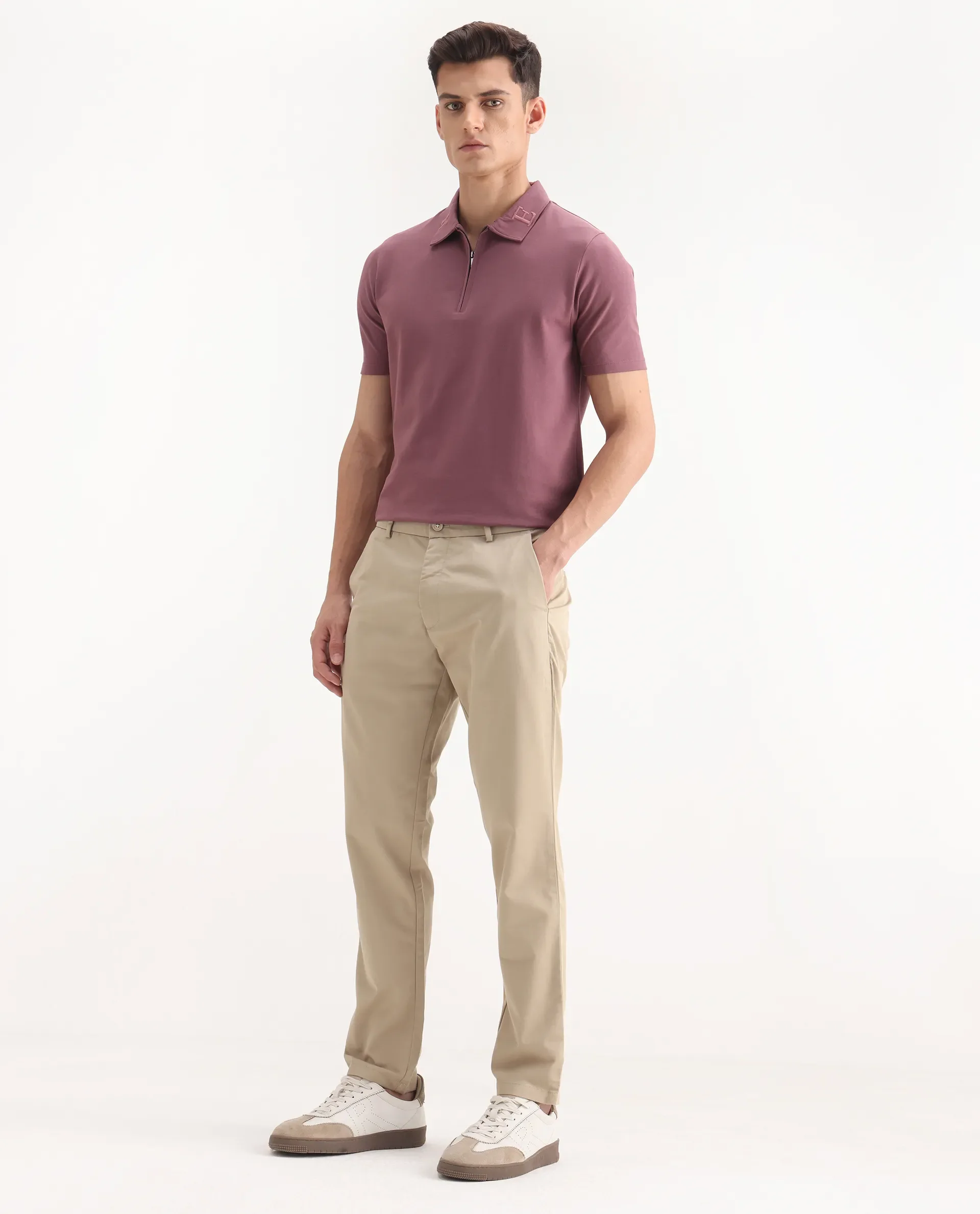 Rare Rabbit Men's Ebert Beige Cotton Plain Regular Fit Trouser - Image 5