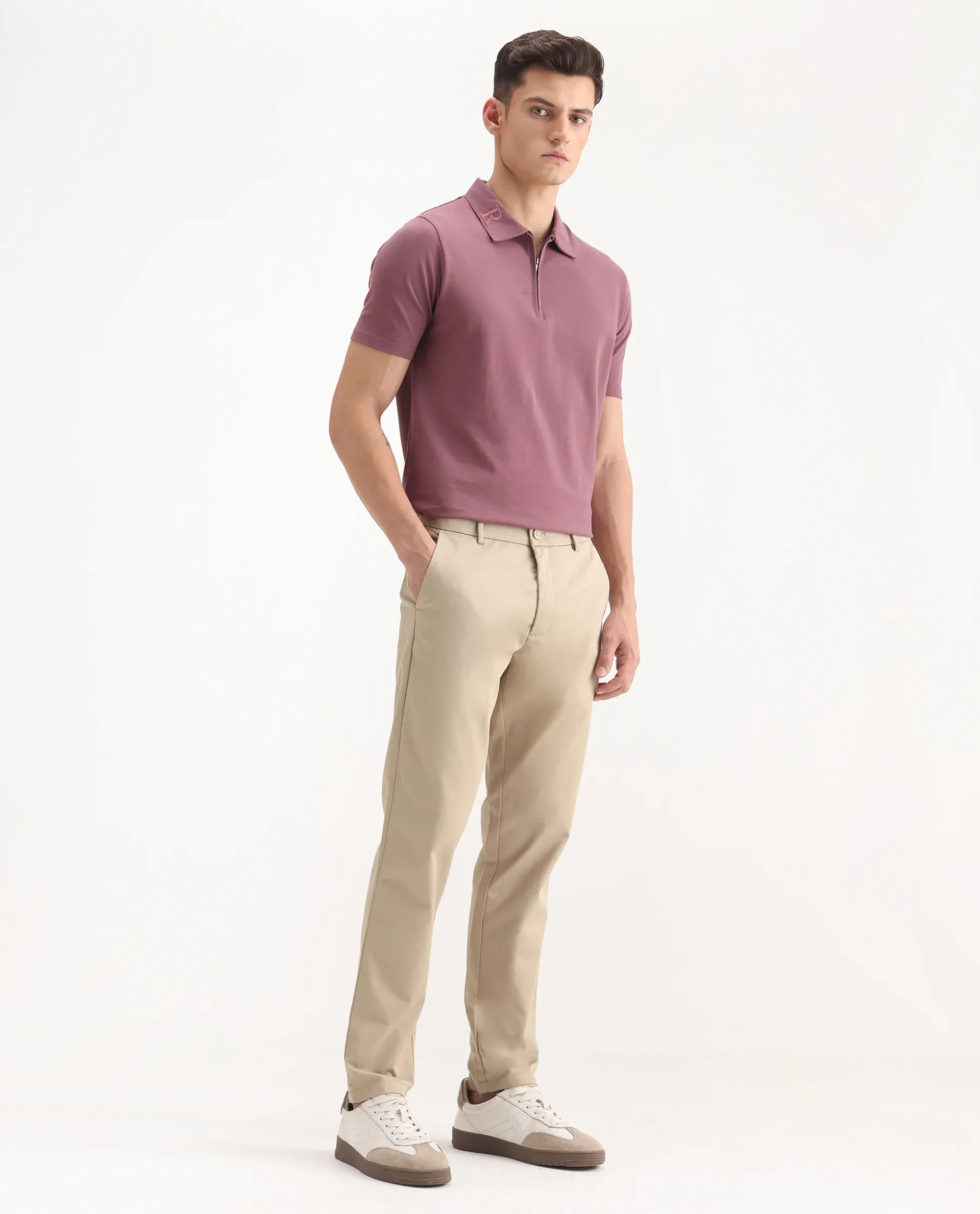 Rare Rabbit Men's Ebert Beige Cotton Plain Regular Fit Trouser - Image 6