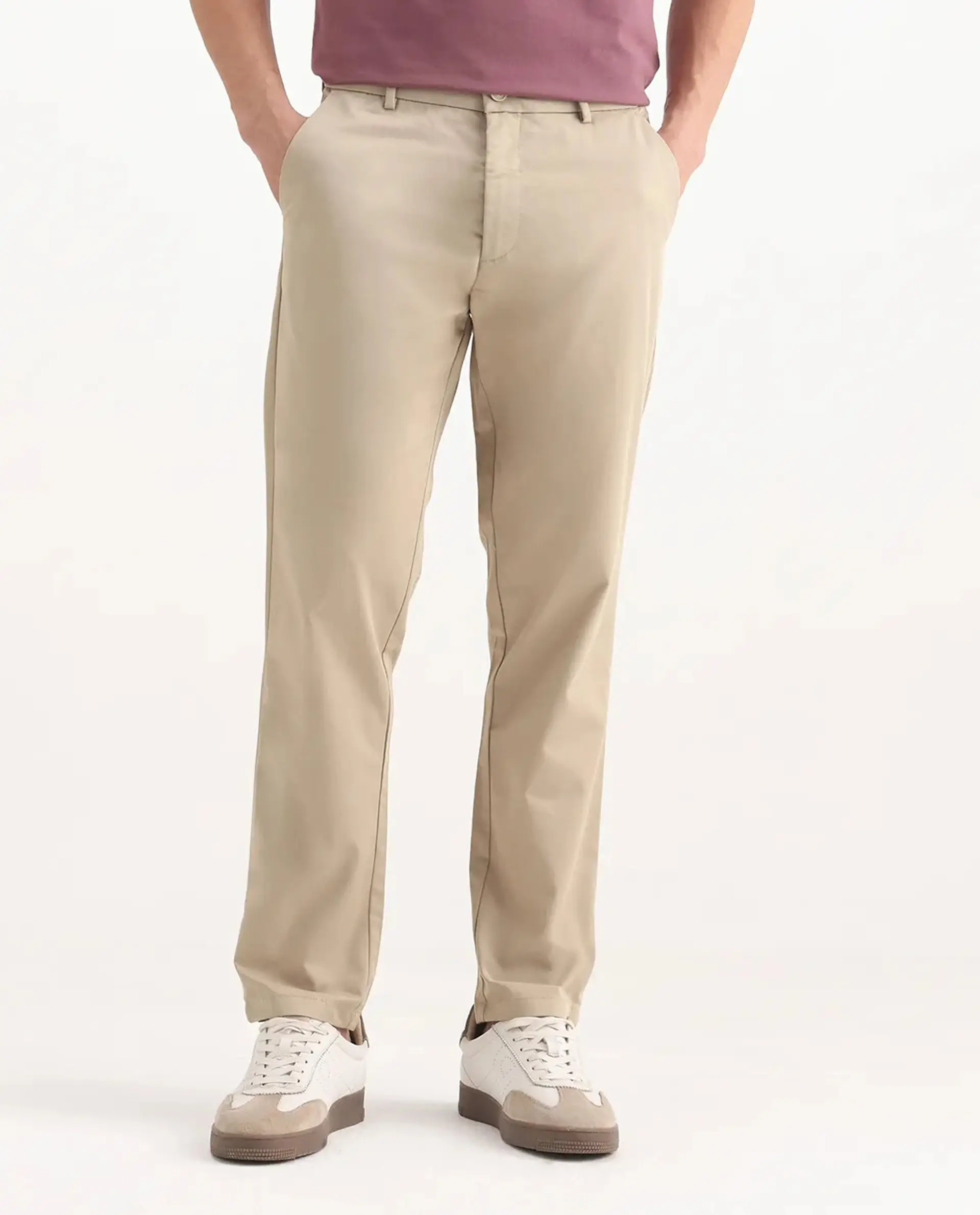 Rare Rabbit Men's Ebert Beige Cotton Plain Regular Fit Trouser - Image 9