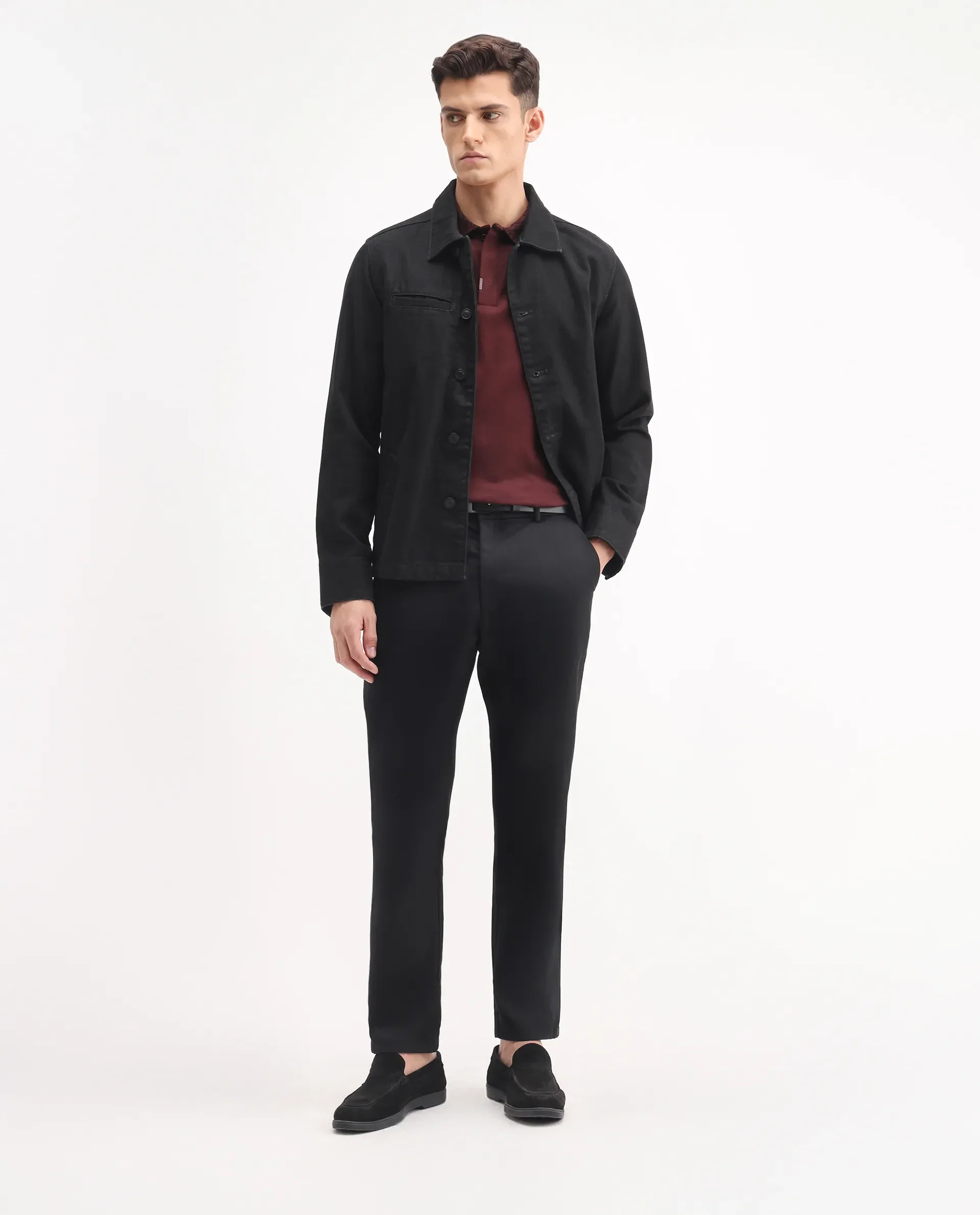 Rare Rabbit Men's Ebert Black Cotton Plain Regular Fit Trouser
