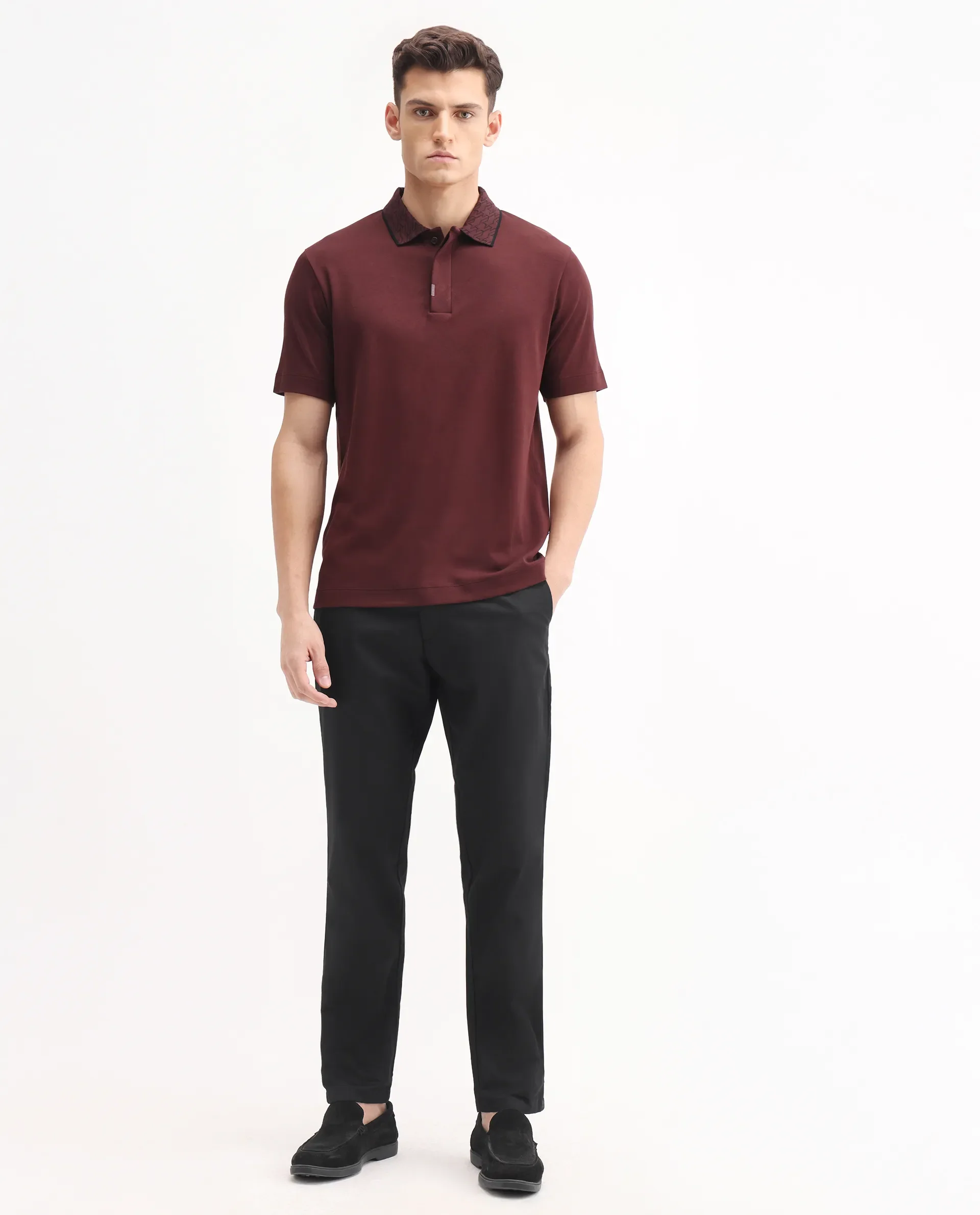 Rare Rabbit Men's Ebert Black Cotton Plain Regular Fit Trouser - Image 2