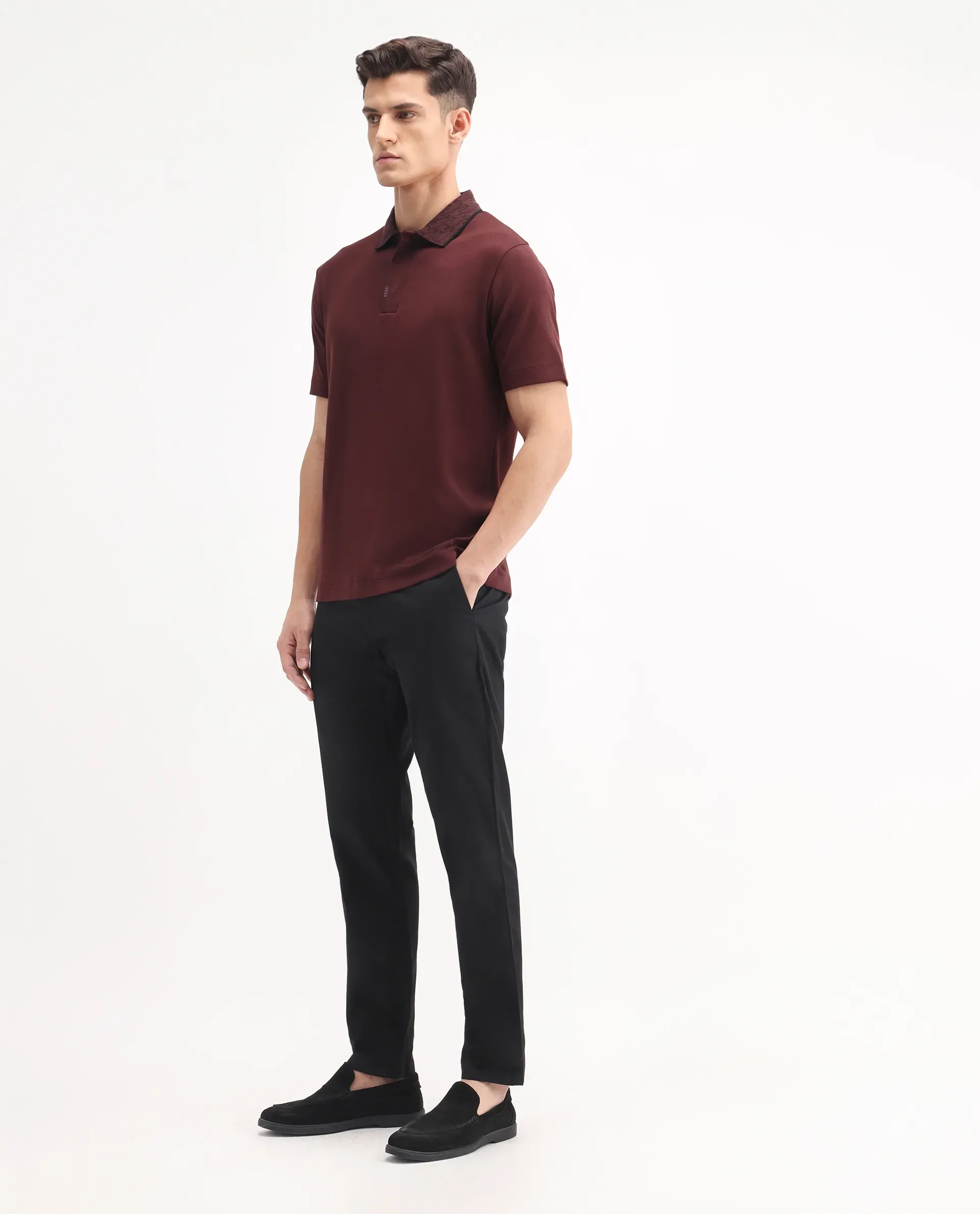 Rare Rabbit Men's Ebert Black Cotton Plain Regular Fit Trouser - Image 6