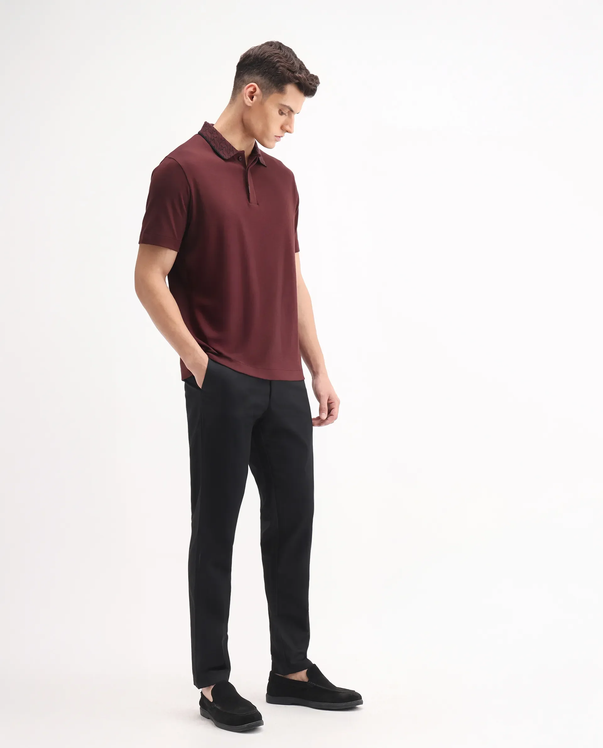 Rare Rabbit Men's Ebert Black Cotton Plain Regular Fit Trouser - Image 7