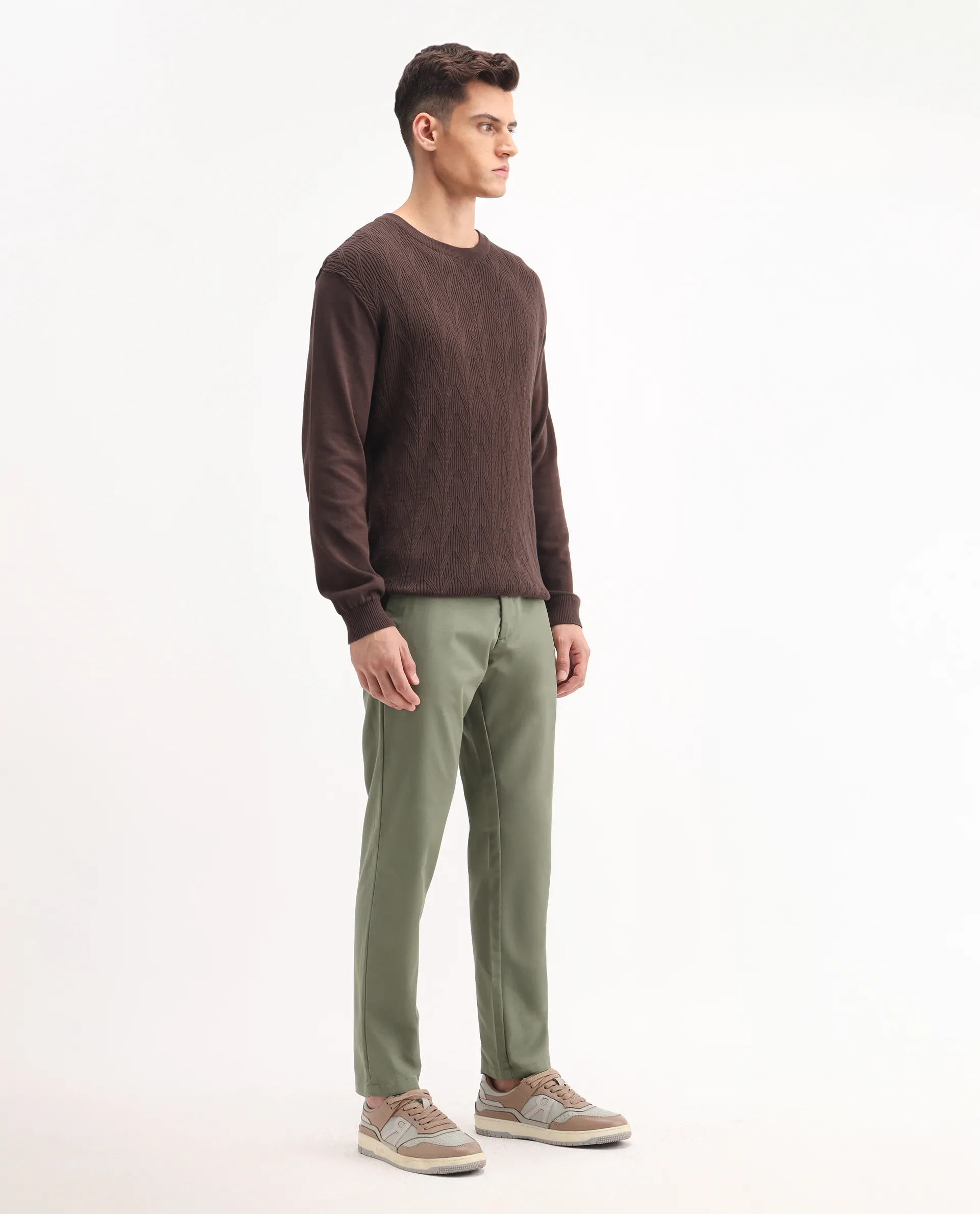Rare Rabbit Men's Ebert Olive Cotton Plain Regular Fit Trouser - Image 6