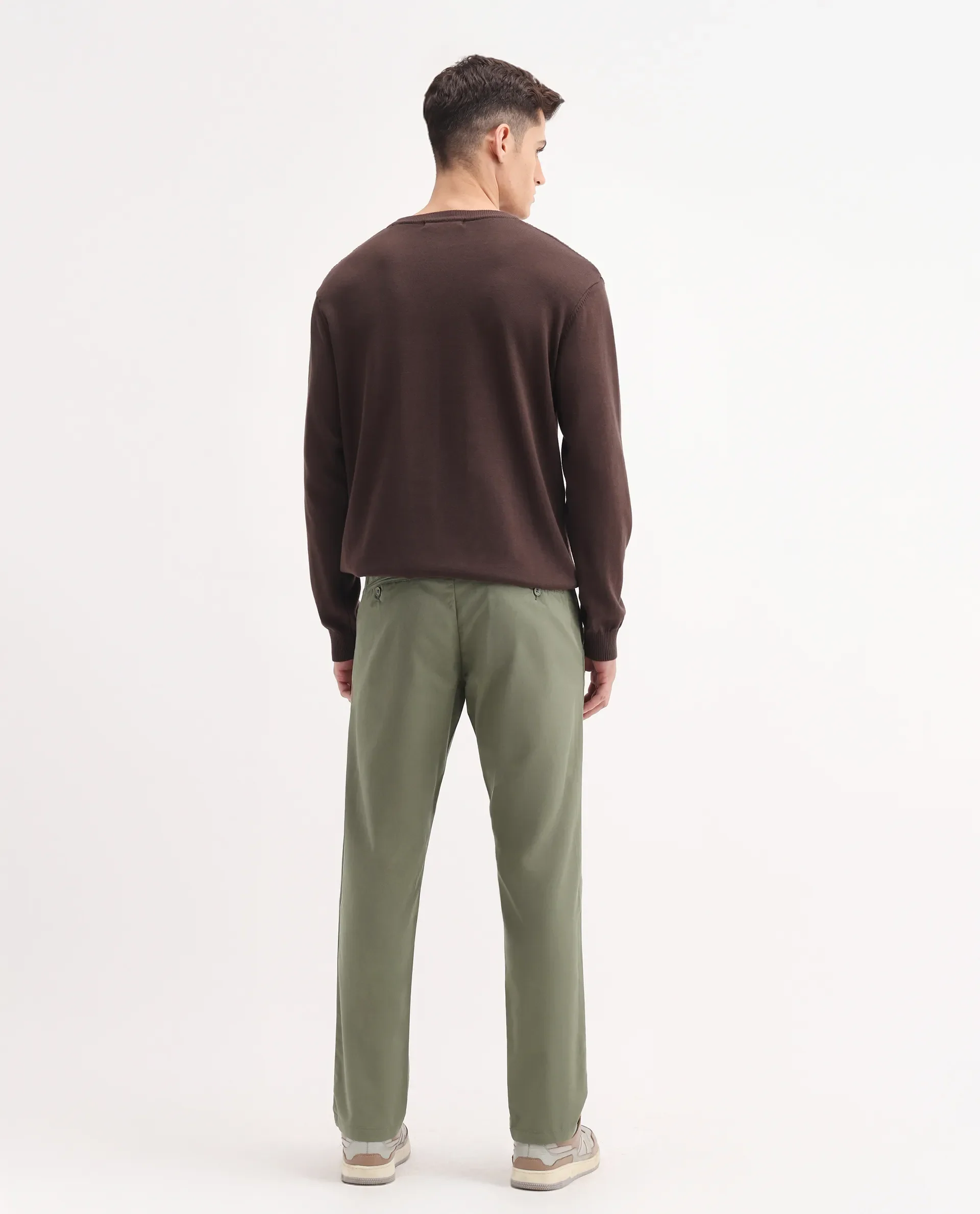 Rare Rabbit Men's Ebert Olive Cotton Plain Regular Fit Trouser - Image 8