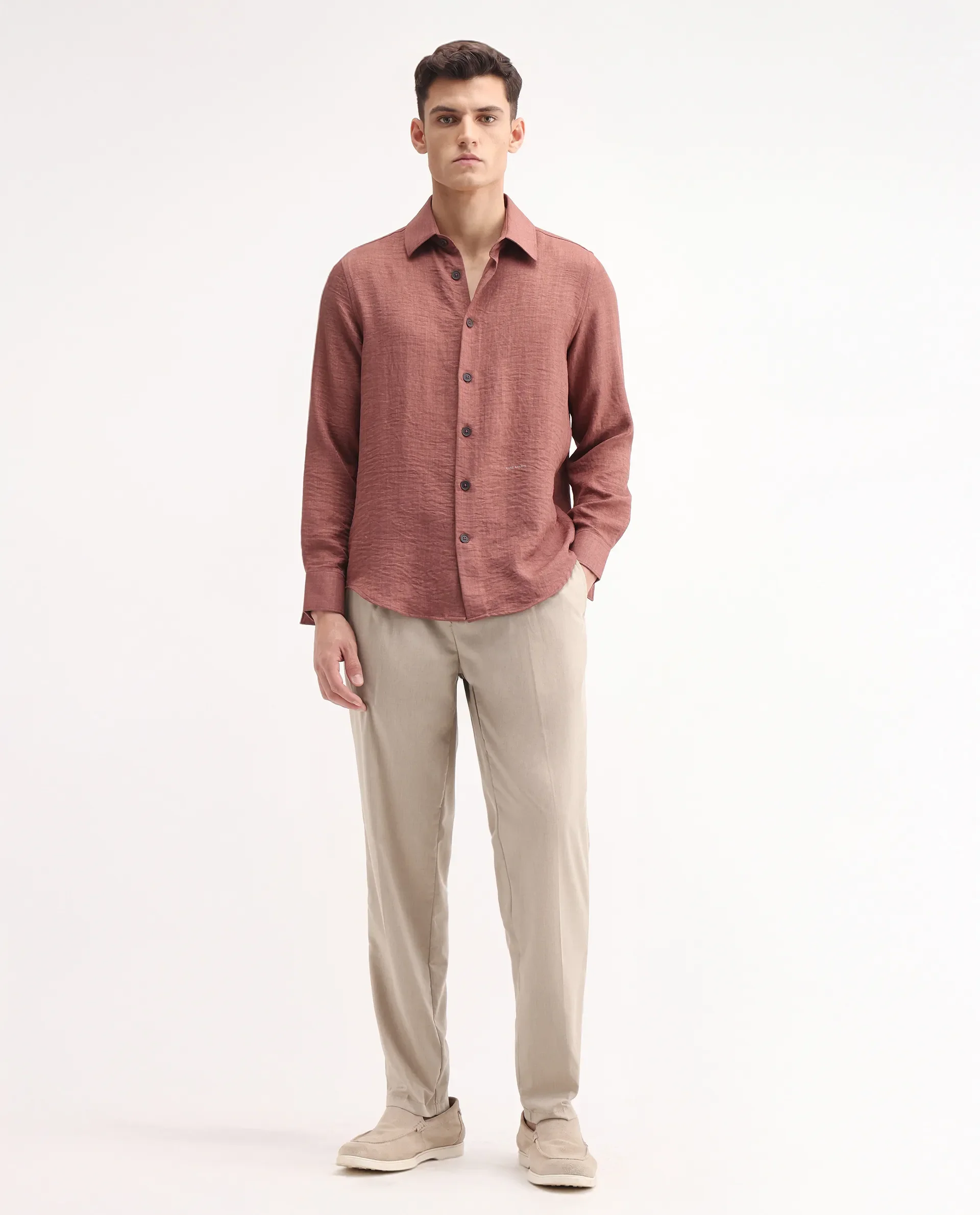 Rare Rabbit Men's Echo Beige Cotton Plain Regular Fit Trouser - Image 2
