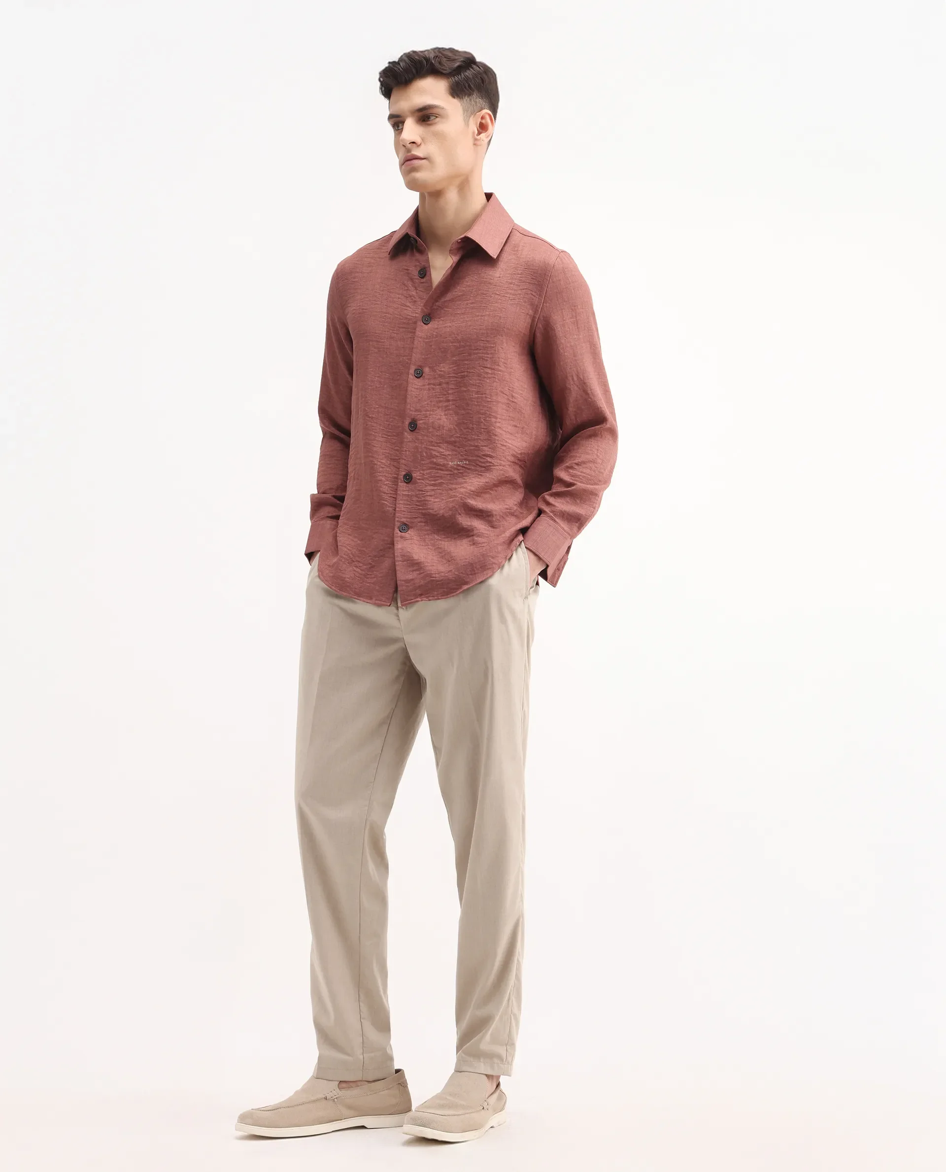 Rare Rabbit Men's Echo Beige Cotton Plain Regular Fit Trouser - Image 6