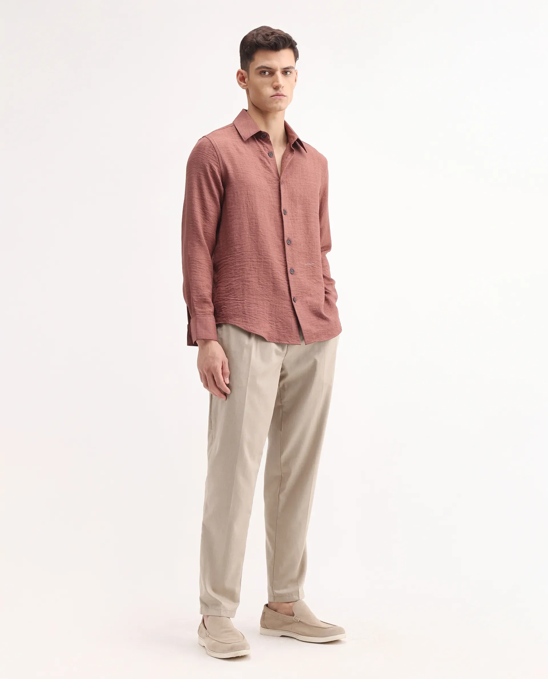 Rare Rabbit Men's Echo Beige Cotton Plain Regular Fit Trouser - Image 7
