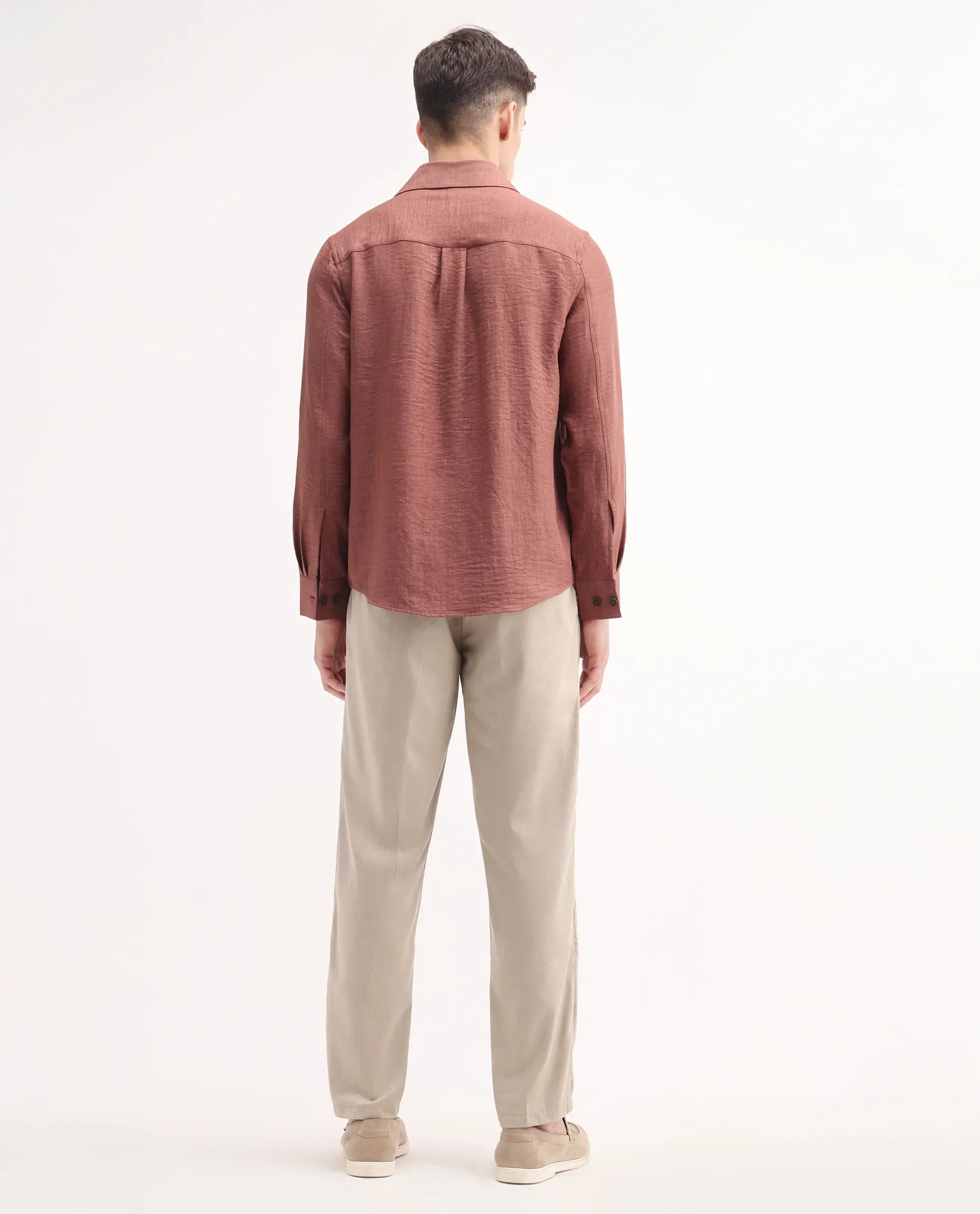 Rare Rabbit Men's Echo Beige Cotton Plain Regular Fit Trouser - Image 8