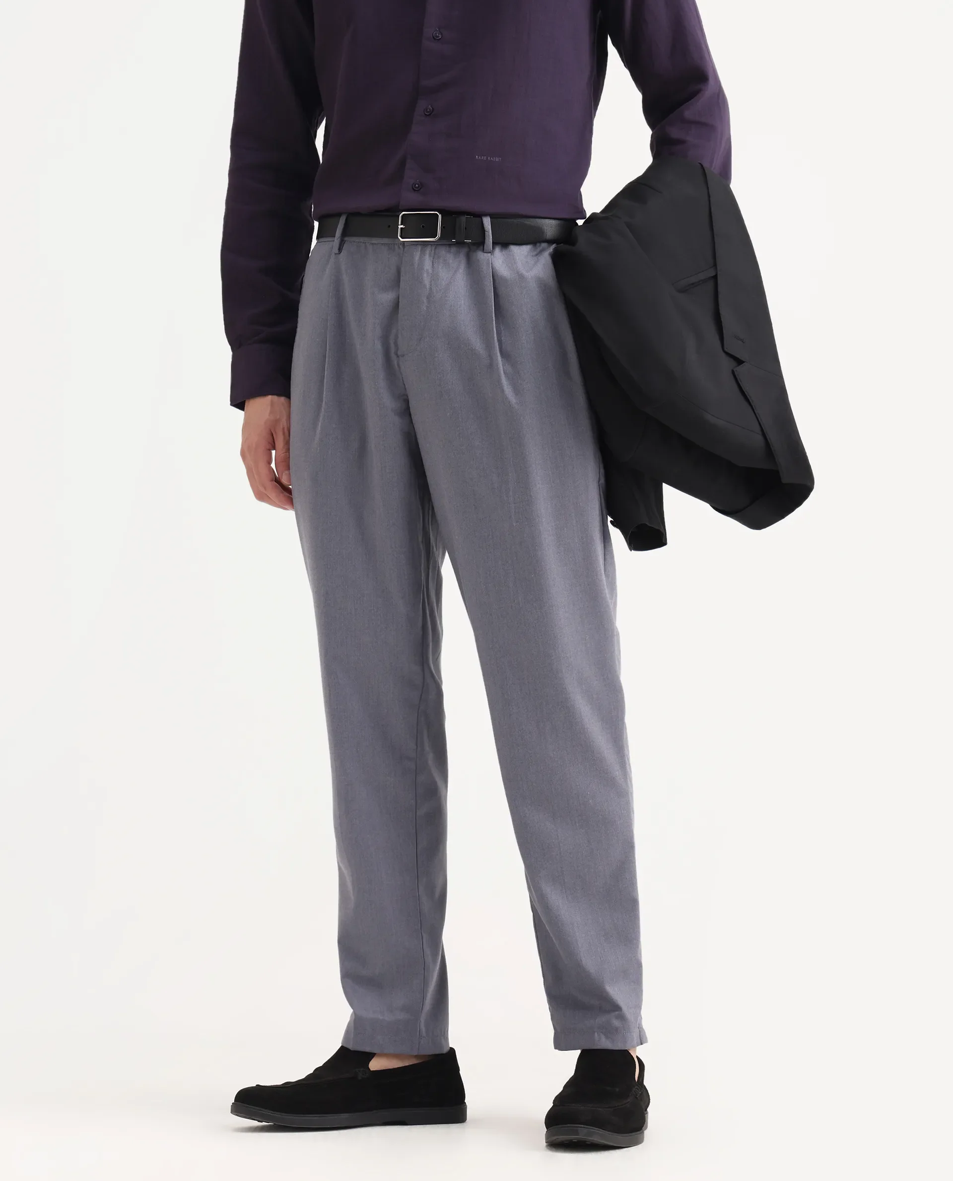 Rare Rabbit Men's Echo Light Purple Cotton Plain Regular Fit Trouser - Image 2