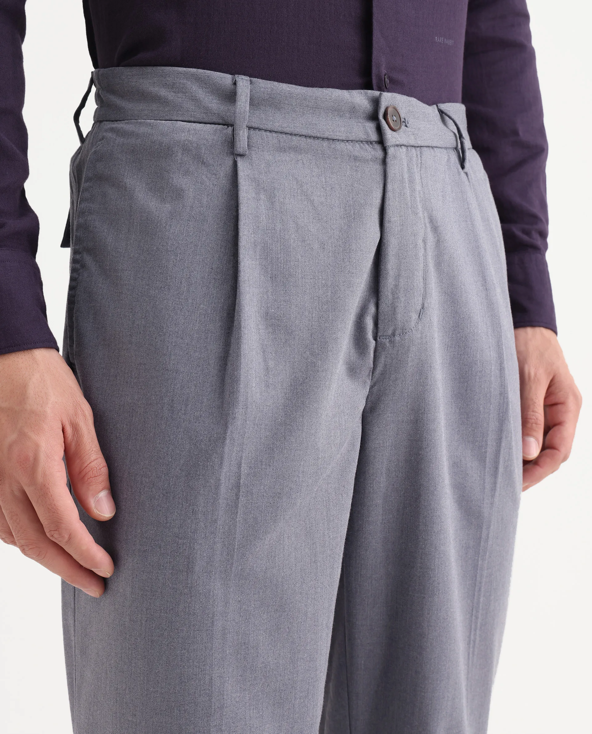 Rare Rabbit Men's Echo Light Purple Cotton Plain Regular Fit Trouser - Image 3