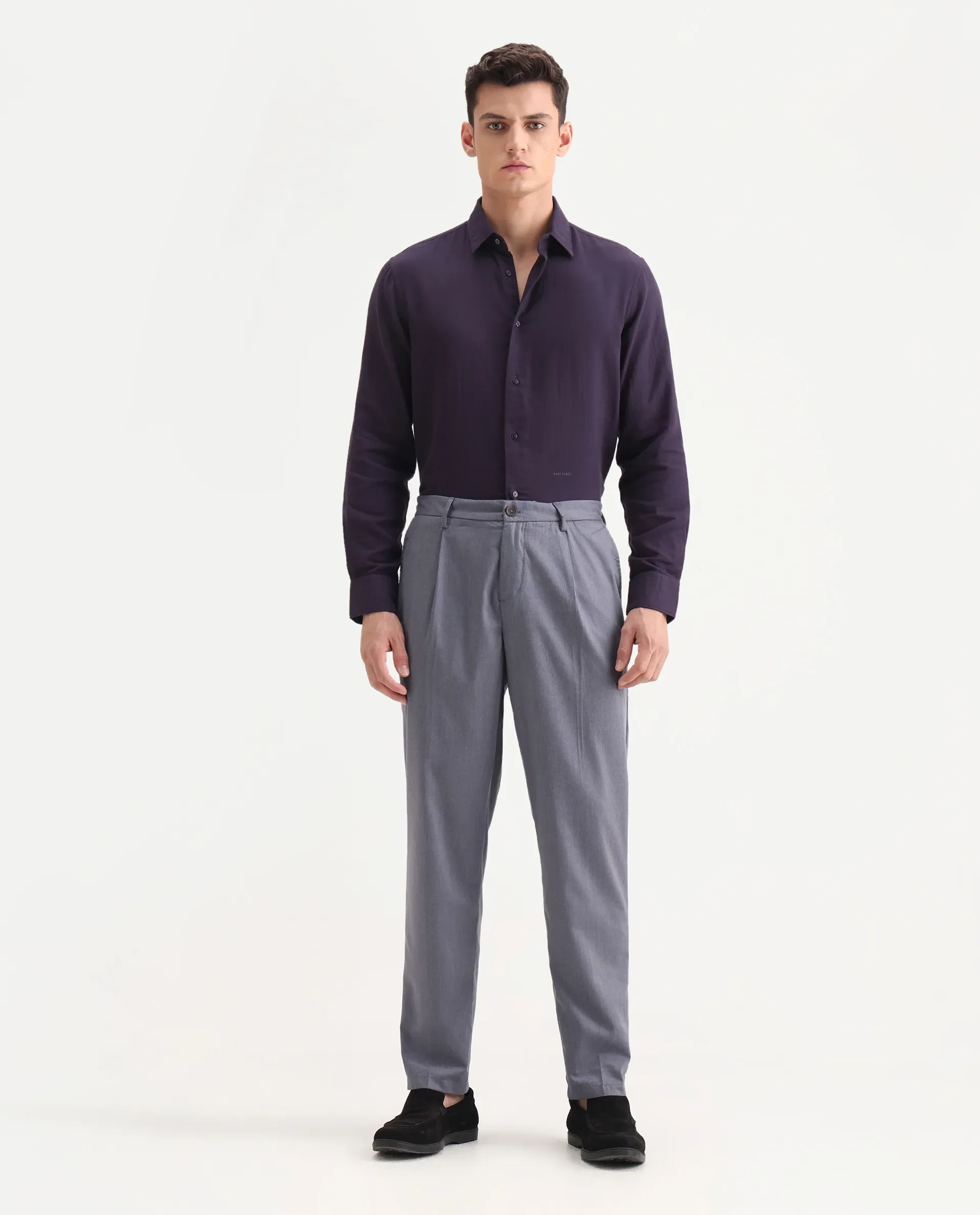 Rare Rabbit Men's Echo Light Purple Cotton Plain Regular Fit Trouser - Image 4