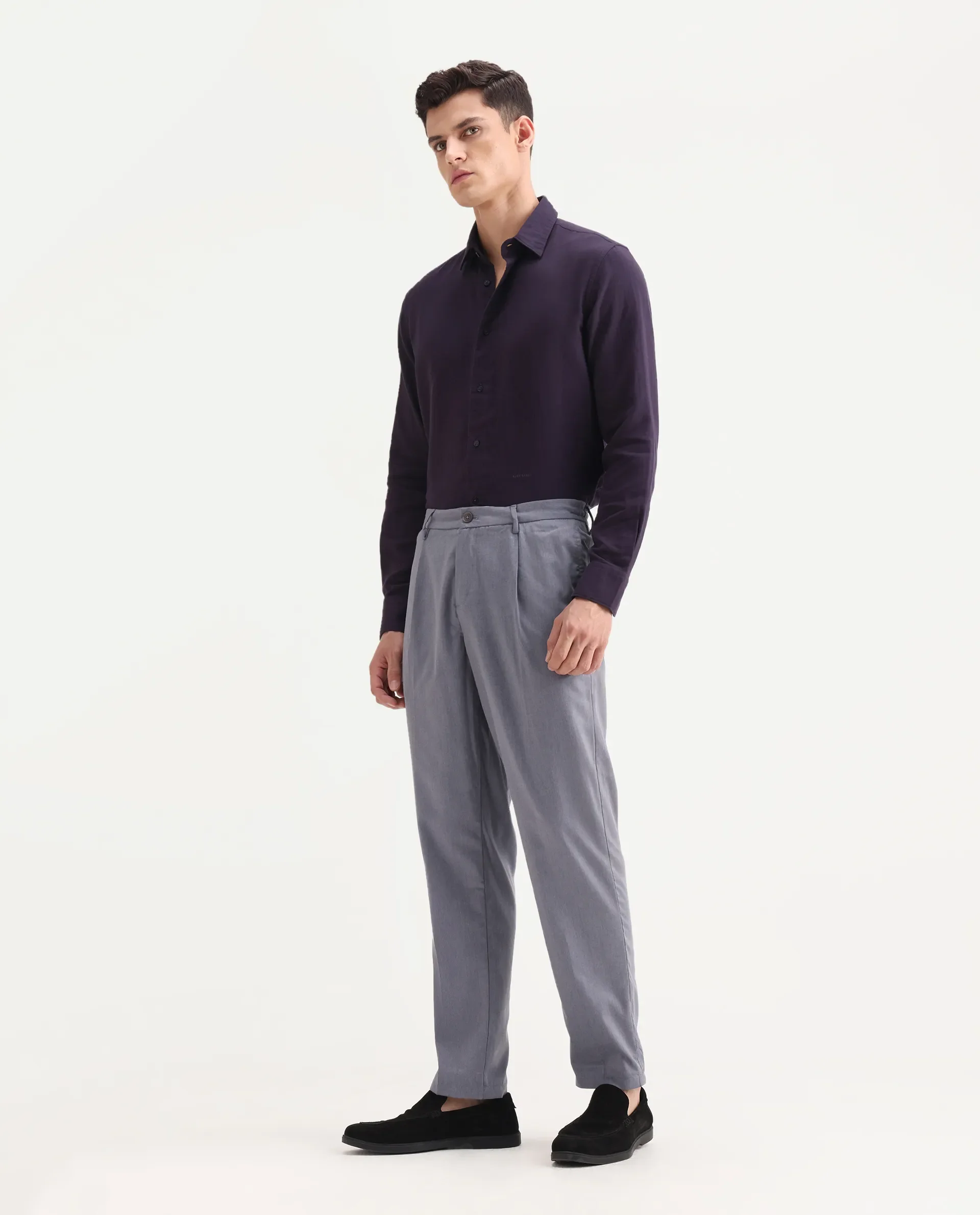 Rare Rabbit Men's Echo Light Purple Cotton Plain Regular Fit Trouser - Image 6