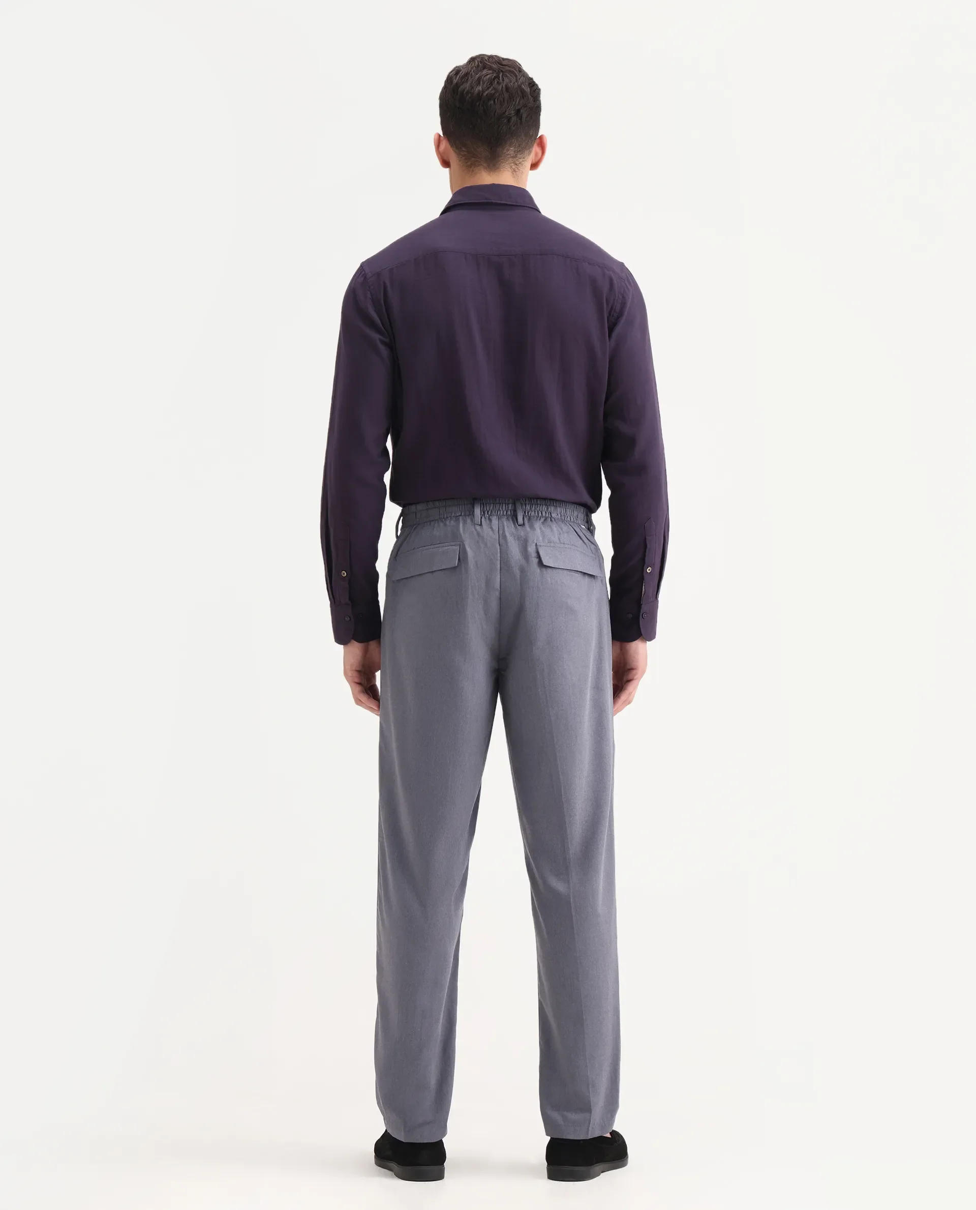 Rare Rabbit Men's Echo Light Purple Cotton Plain Regular Fit Trouser - Image 8