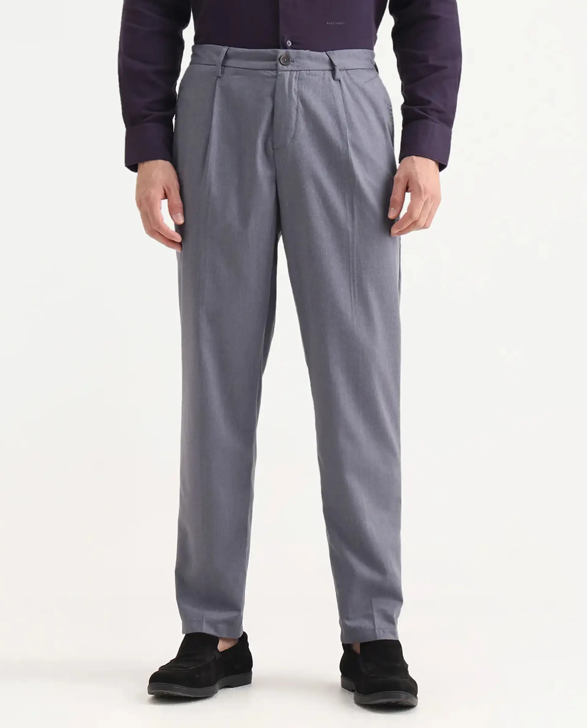 Rare Rabbit Men's Echo Light Purple Cotton Plain Regular Fit Trouser - Image 9