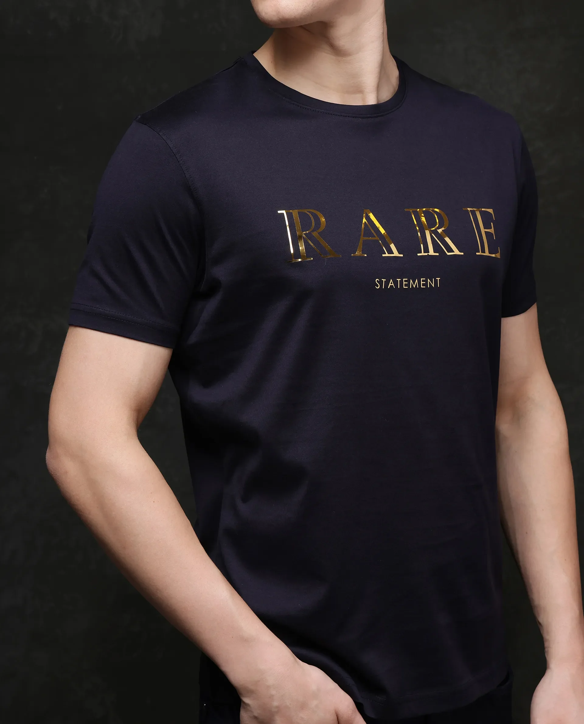 Rare Rabbit Men's Echon-1 Navy Cotton Graphic Print Regular Fit Half Sleeve Crew Neck T-Shirt - Image 5