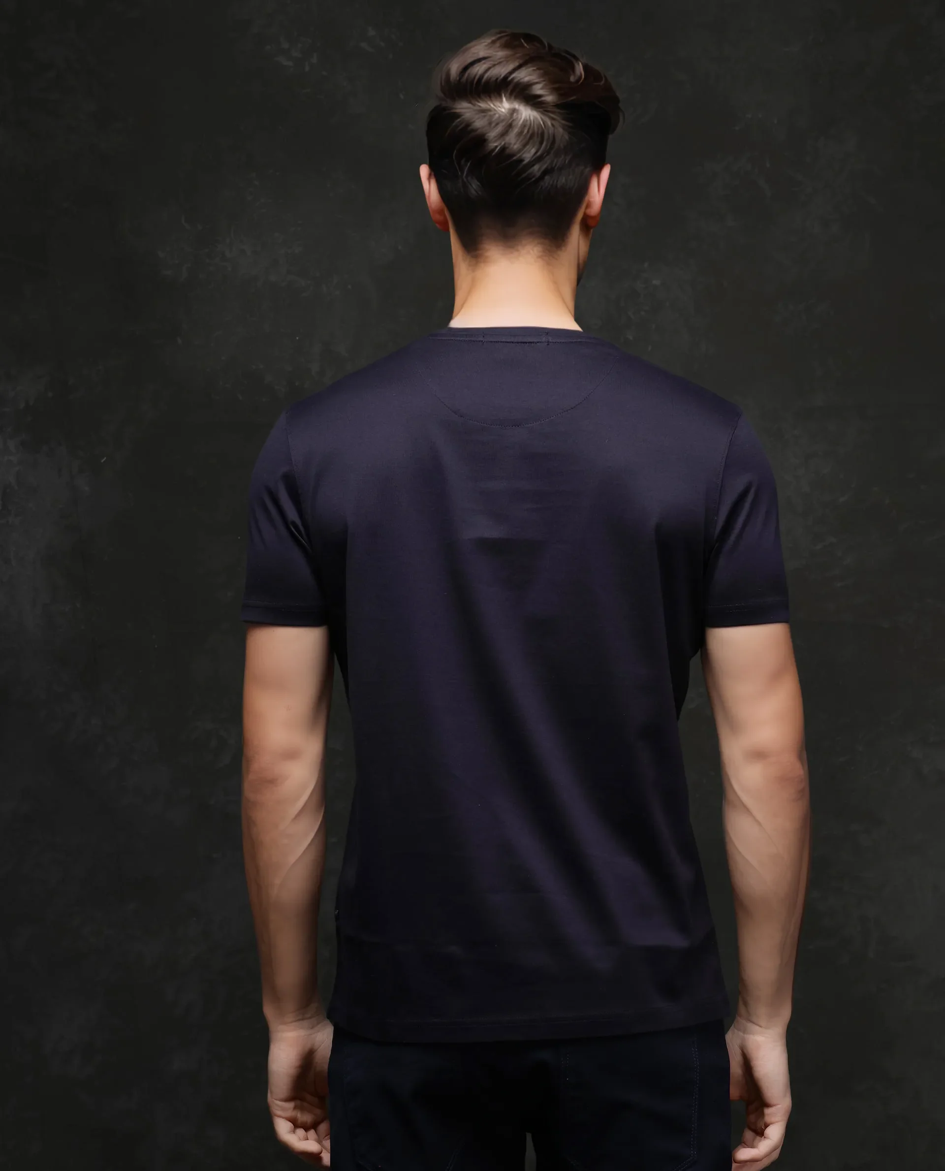 Rare Rabbit Men's Echon-1 Navy Cotton Graphic Print Regular Fit Half Sleeve Crew Neck T-Shirt - Image 6