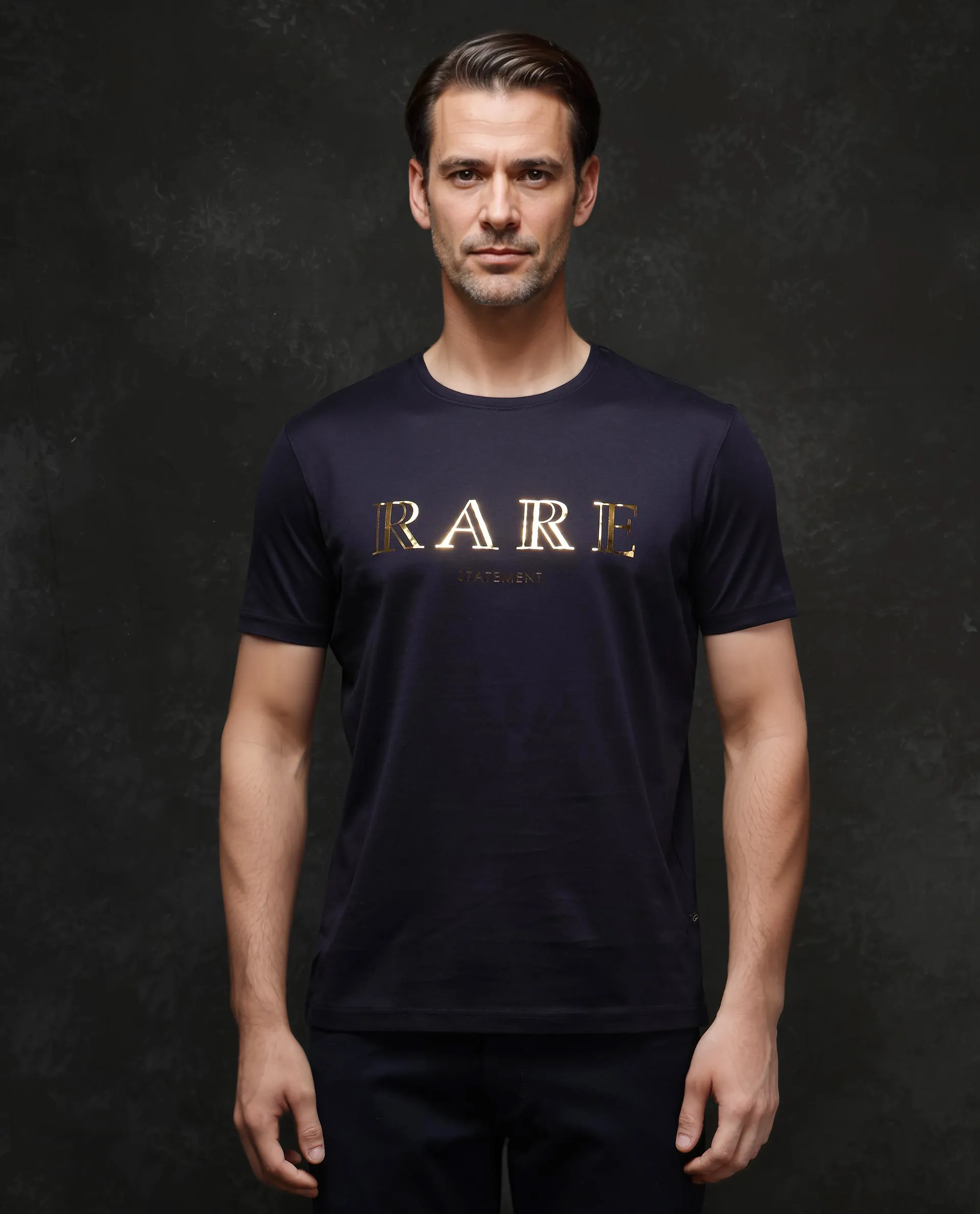 Rare Rabbit Men's Echon-1 Navy Cotton Graphic Print Regular Fit Half Sleeve Crew Neck T-Shirt - Image 7