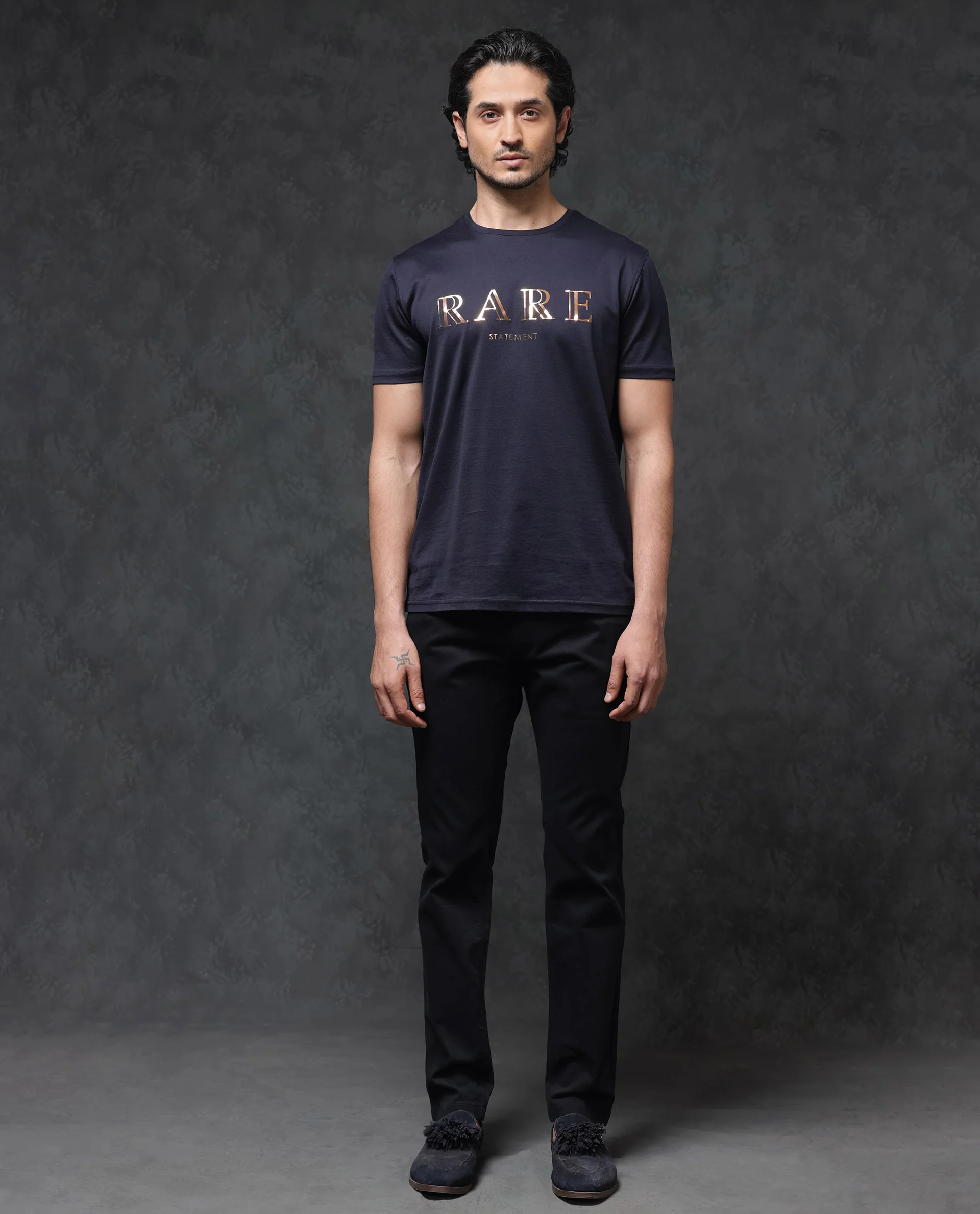 Rare Rabbit Men's Echon Navy Cotton Graphic Print Regular Fit Half Sleeve Crew Neck T-Shirt - Image 2