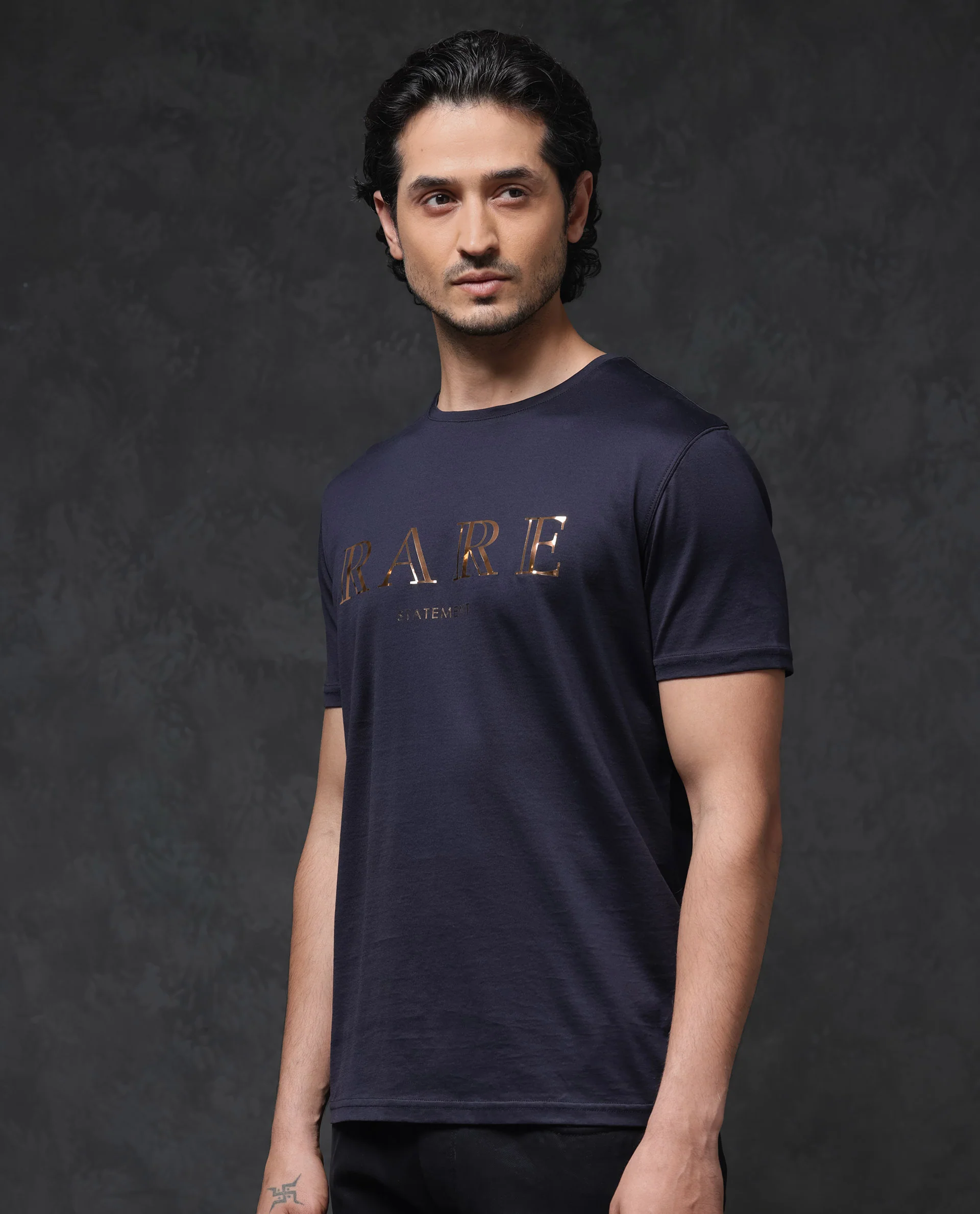 Rare Rabbit Men's Echon Navy Cotton Graphic Print Regular Fit Half Sleeve Crew Neck T-Shirt - Image 6