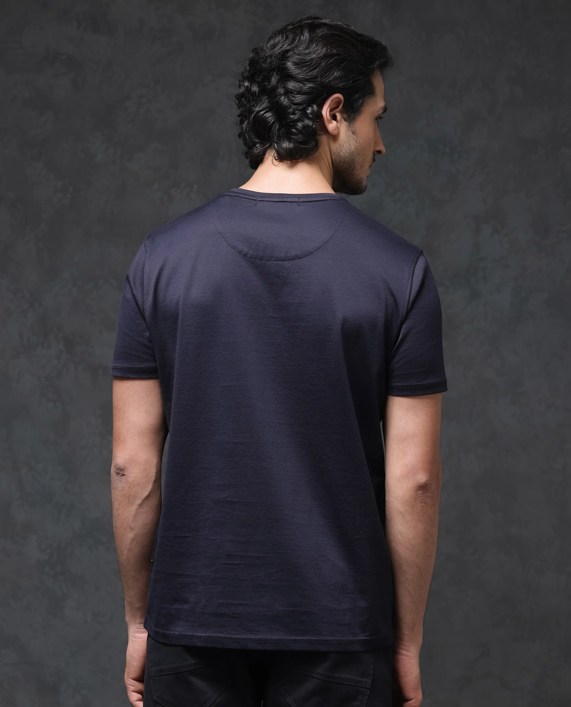 Rare Rabbit Men's Echon Navy Cotton Graphic Print Regular Fit Half Sleeve Crew Neck T-Shirt - Image 7