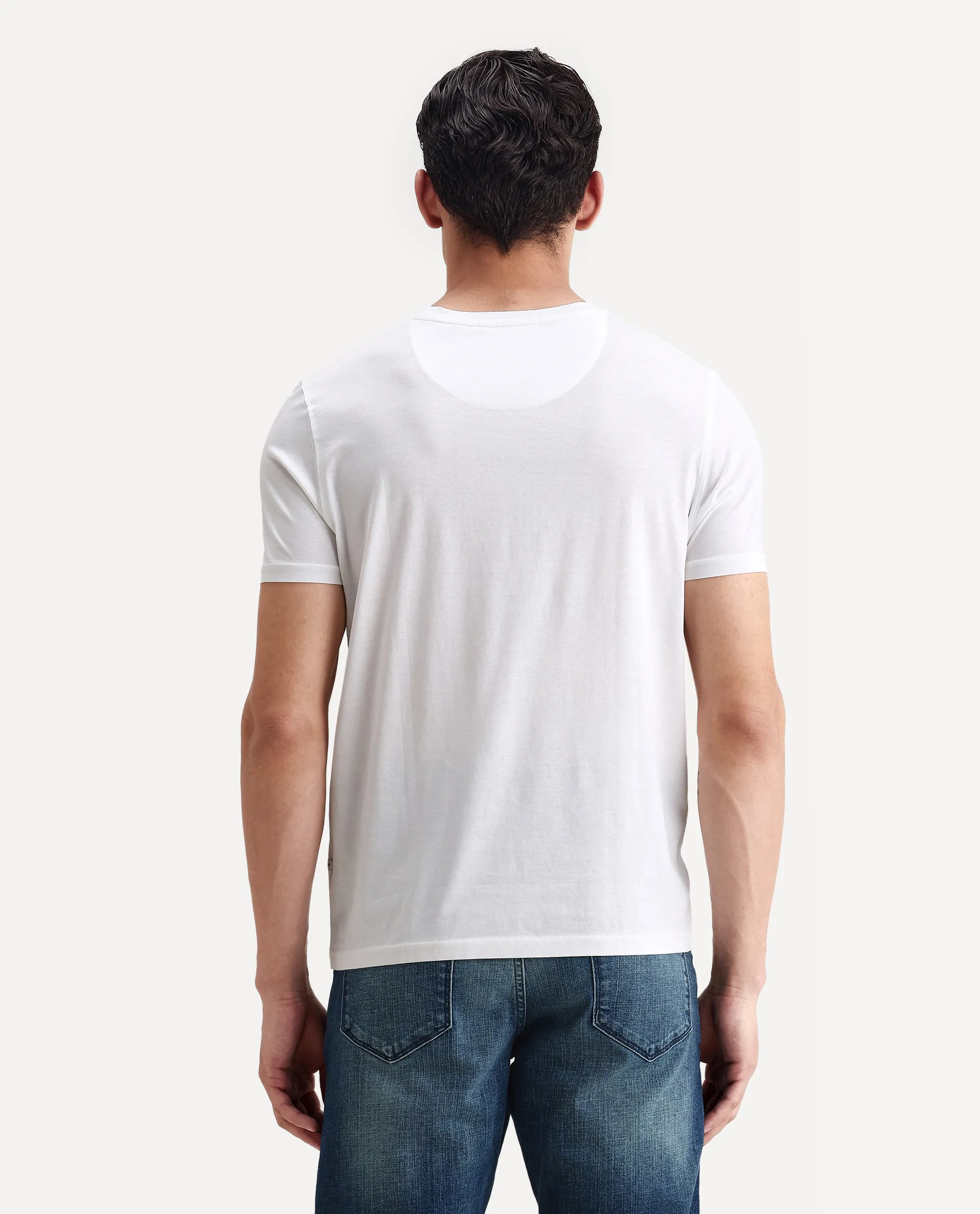 Rare Rabbit Men's Echon White Cotton Graphic Print Regular Fit Half Sleeve Crew Neck T-Shirt - Image 6