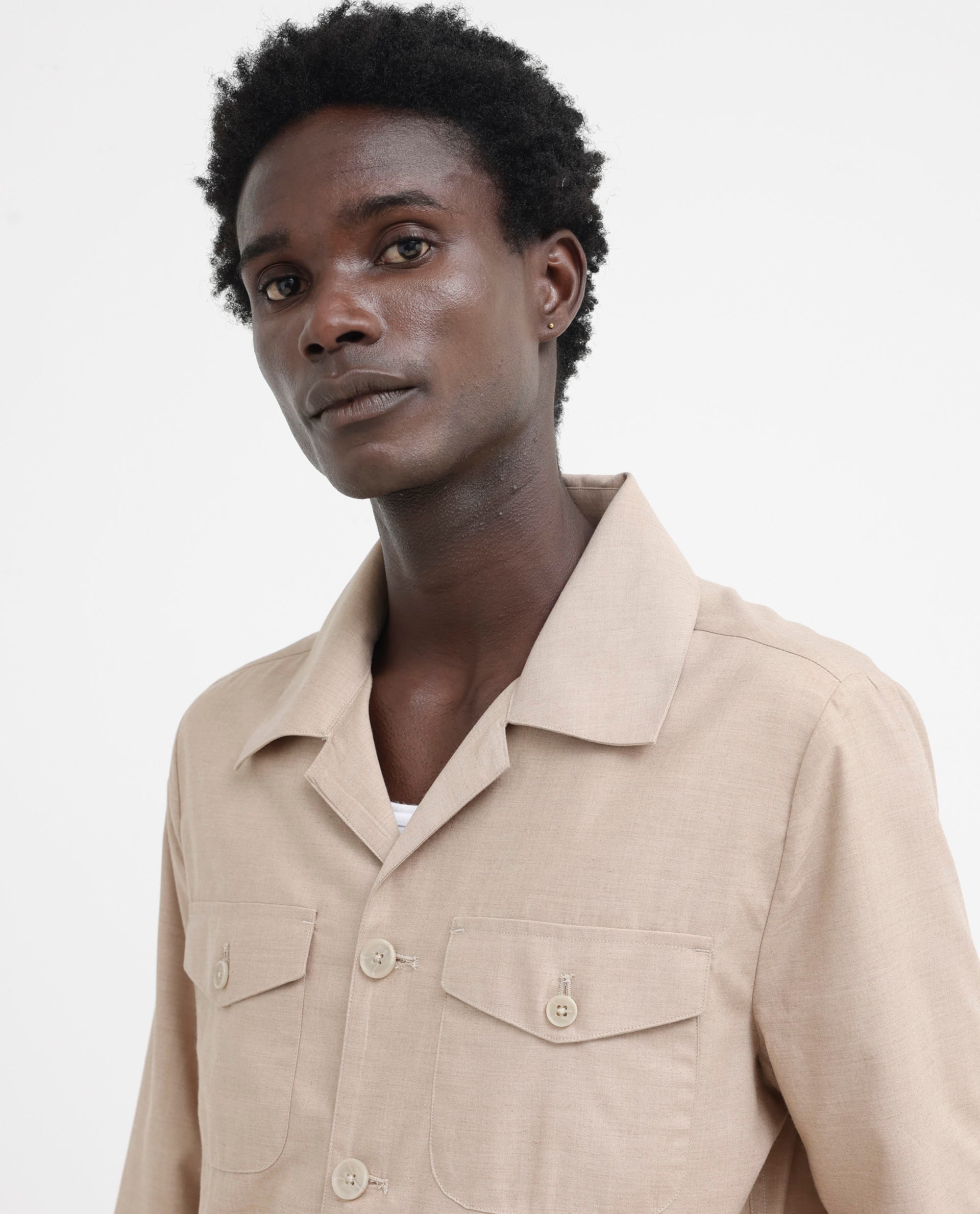 Rare Rabbit Men's Echos Beige Cotton Plain Relaxed Fit Full Sleeve Lapel Neck Jacket - Image 5