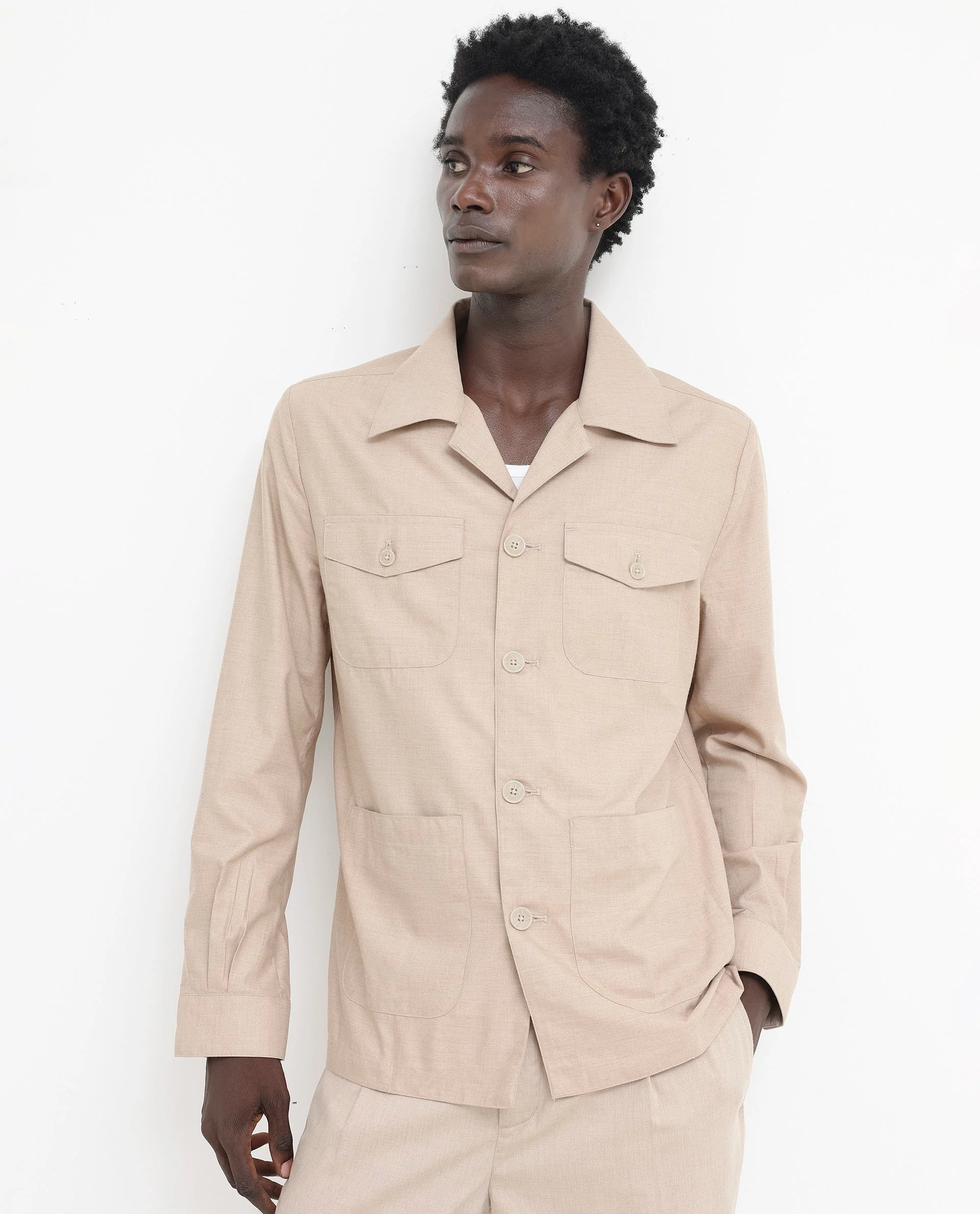 Rare Rabbit Men's Echos Beige Cotton Plain Relaxed Fit Full Sleeve Lapel Neck Jacket - Image 6