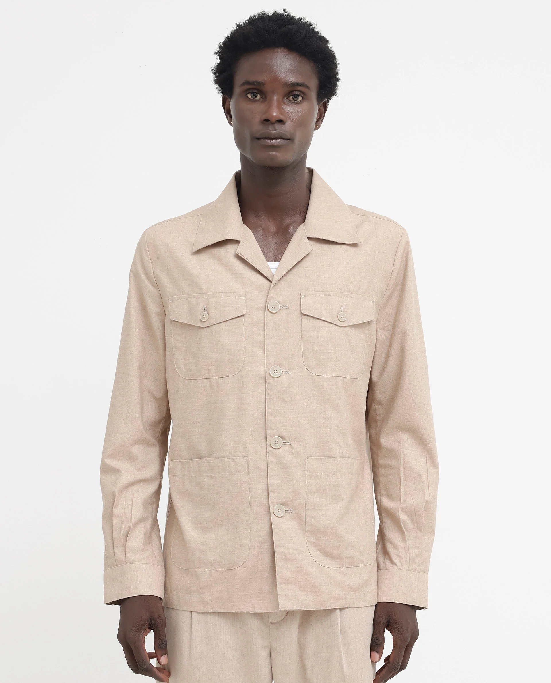 Rare Rabbit Men's Echos Beige Cotton Plain Relaxed Fit Full Sleeve Lapel Neck Jacket - Image 7