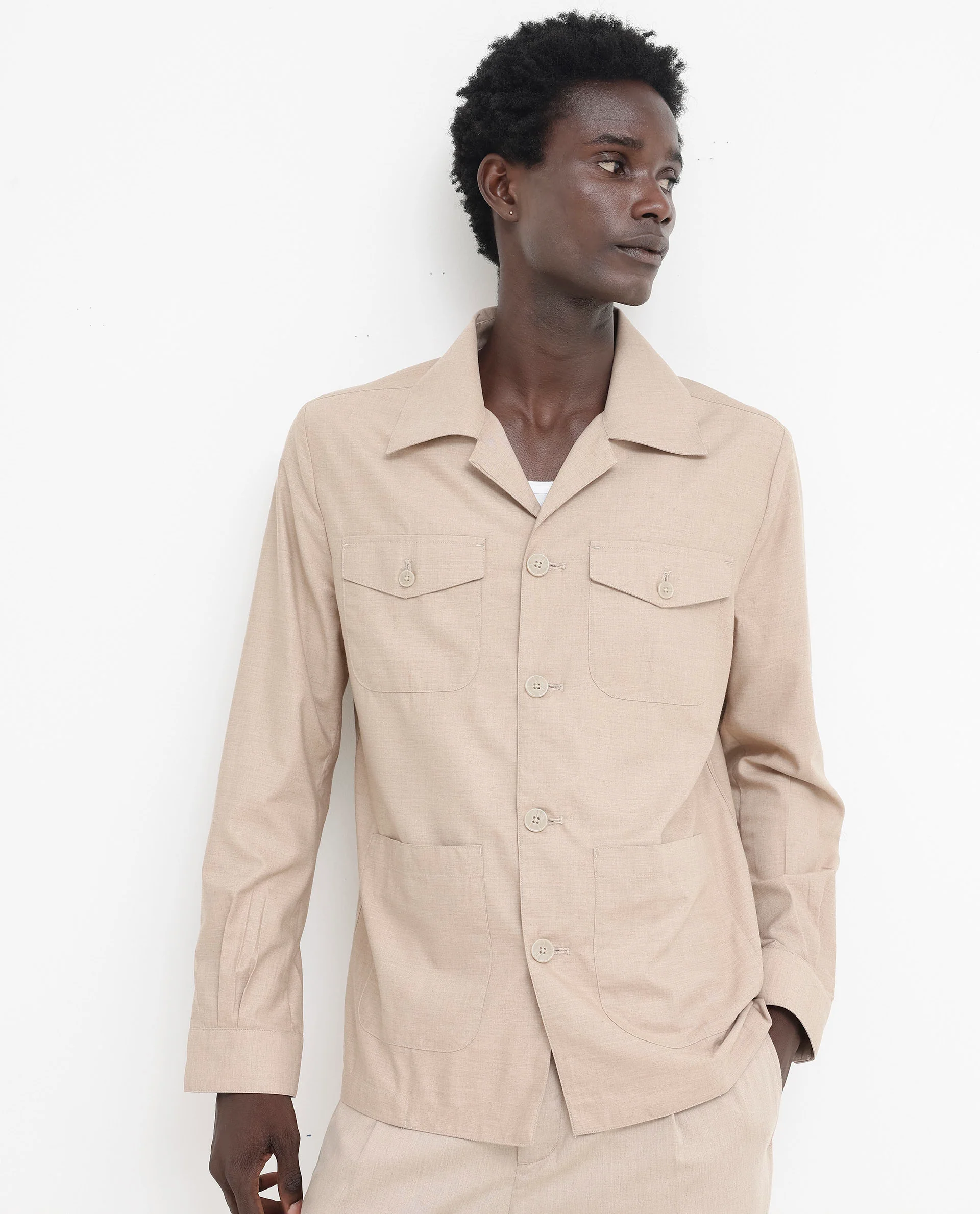 Rare Rabbit Men's Echos Beige Cotton Plain Relaxed Fit Full Sleeve Lapel Neck Jacket - Image 8
