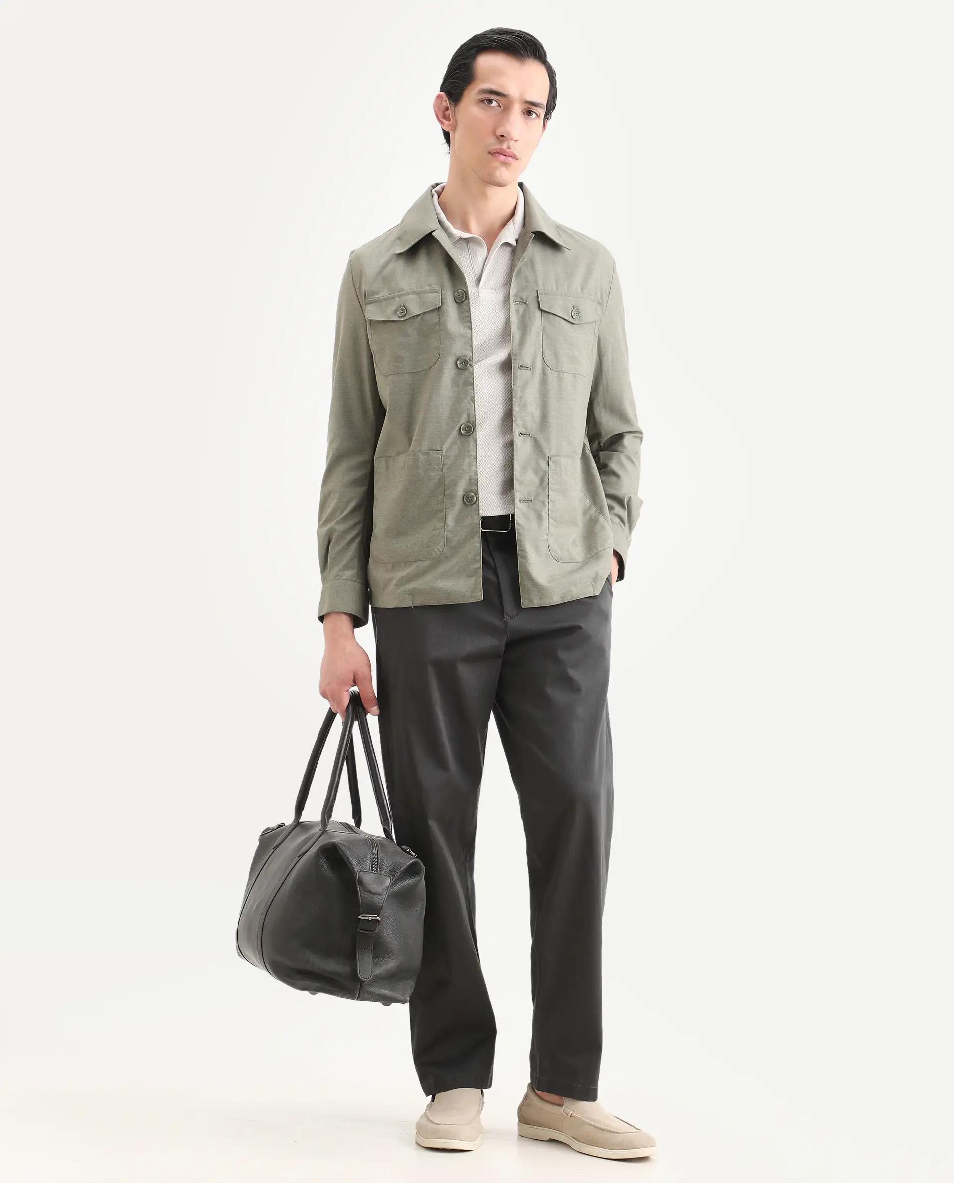 Rare Rabbit Men's Echos Light Olive Cotton Plain Relaxed Fit Full Sleeve Lapel Neck Jacket - Image 2