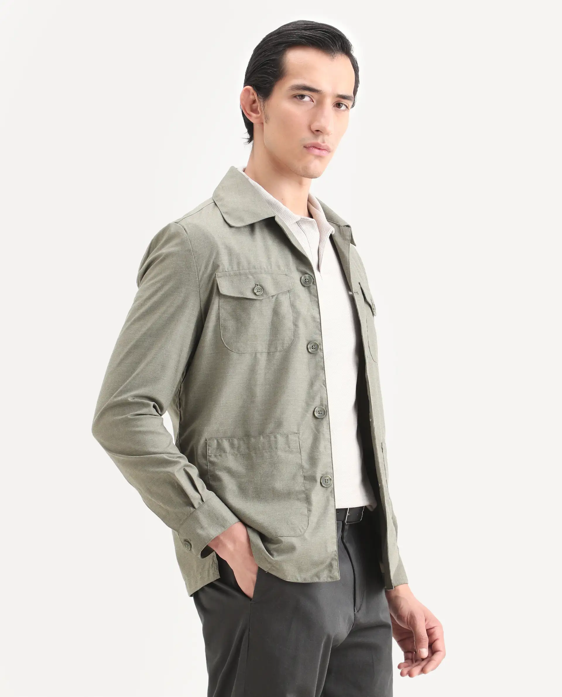 Rare Rabbit Men's Echos Light Olive Cotton Plain Relaxed Fit Full Sleeve Lapel Neck Jacket - Image 6