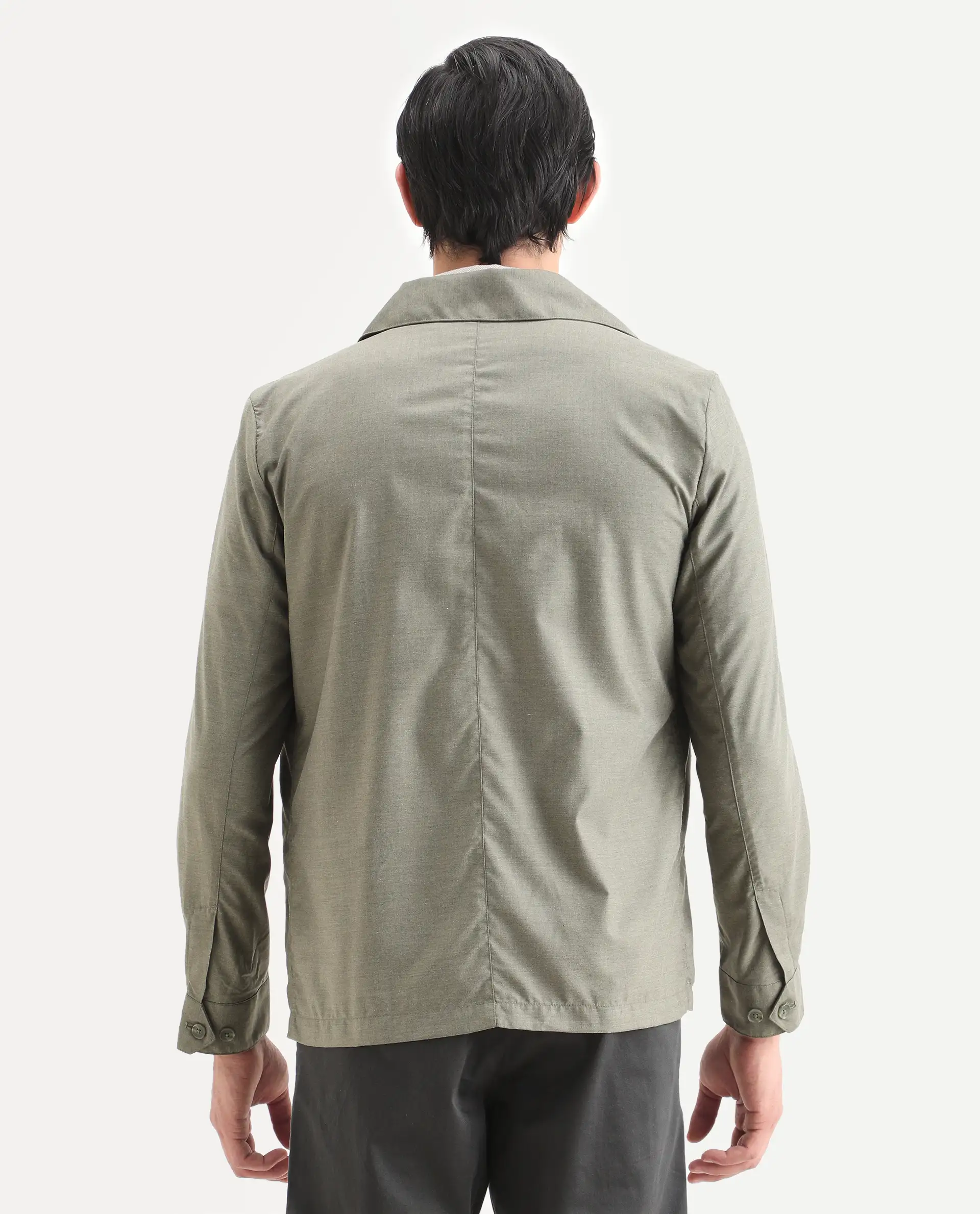 Rare Rabbit Men's Echos Light Olive Cotton Plain Relaxed Fit Full Sleeve Lapel Neck Jacket - Image 7