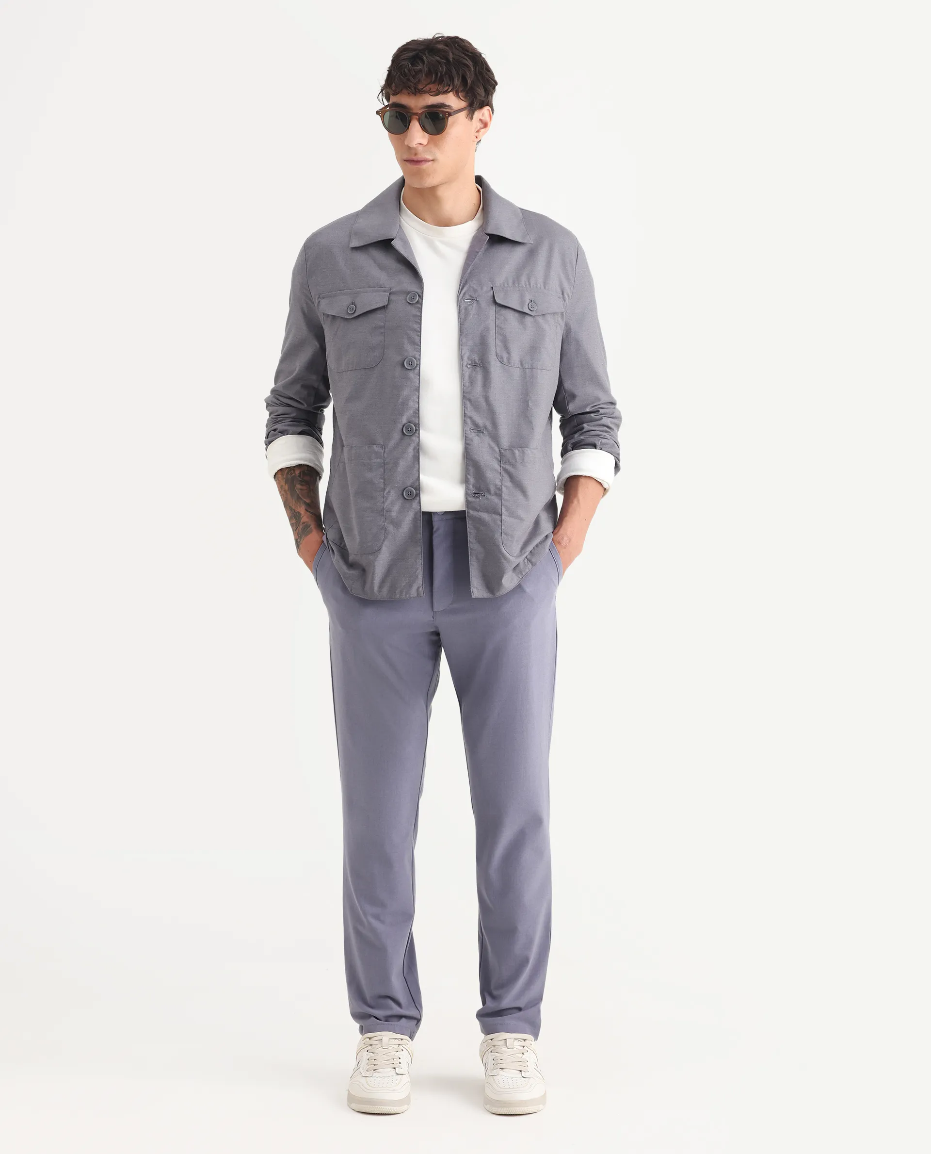 Rare Rabbit Men's Echos Purple Cotton Plain Relaxed Fit Full Sleeve Lapel Neck Jacket - Image 2