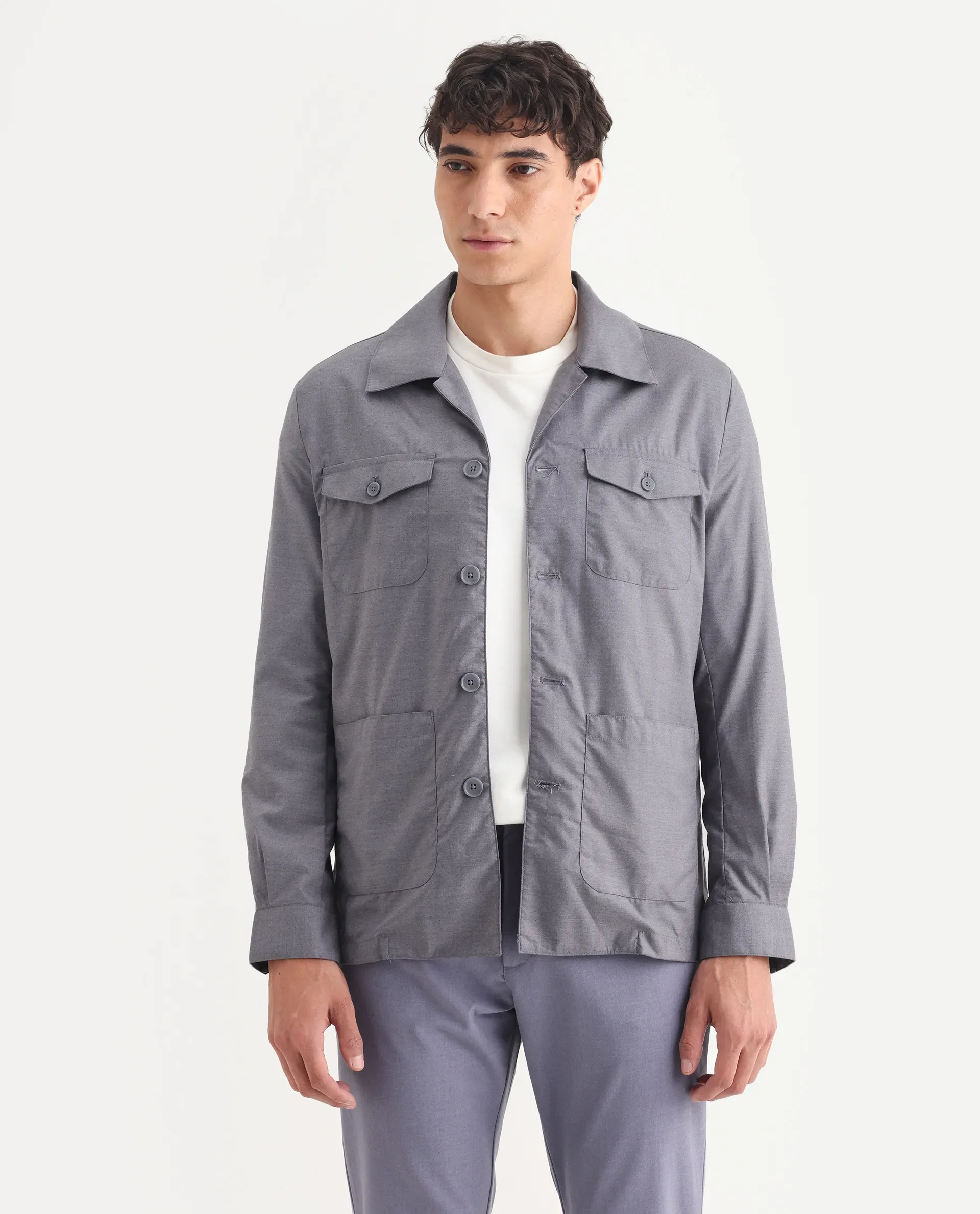 Rare Rabbit Men's Echos Purple Cotton Plain Relaxed Fit Full Sleeve Lapel Neck Jacket - Image 3