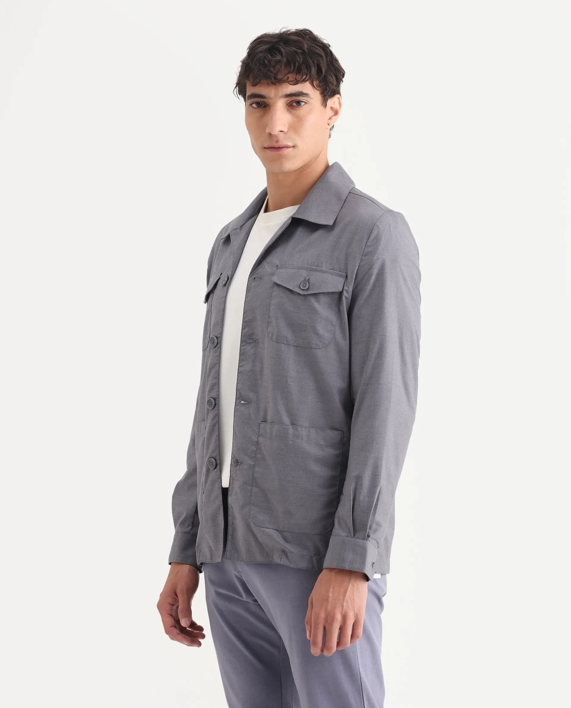 Rare Rabbit Men's Echos Purple Cotton Plain Relaxed Fit Full Sleeve Lapel Neck Jacket - Image 4
