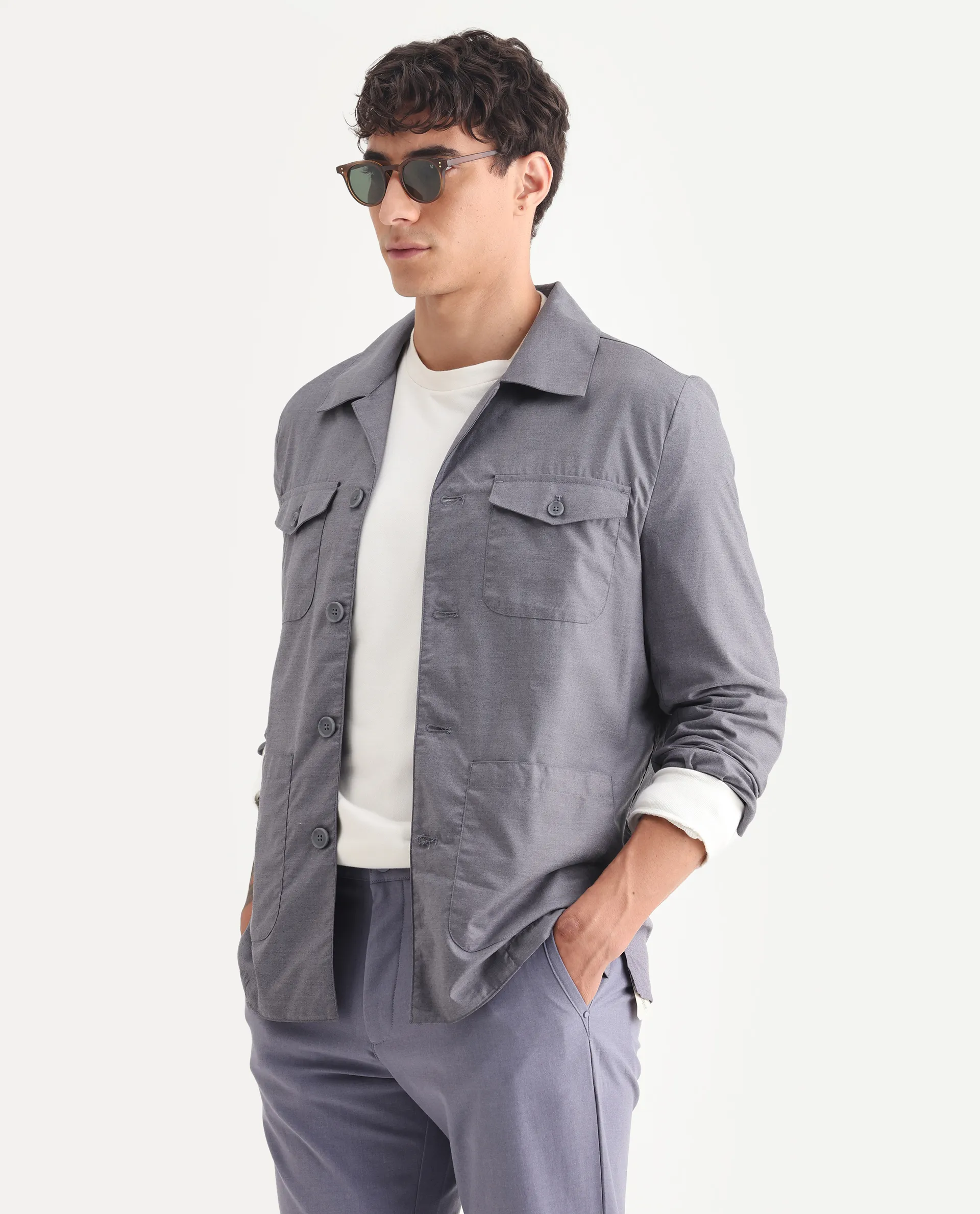 Rare Rabbit Men's Echos Purple Cotton Plain Relaxed Fit Full Sleeve Lapel Neck Jacket - Image 5