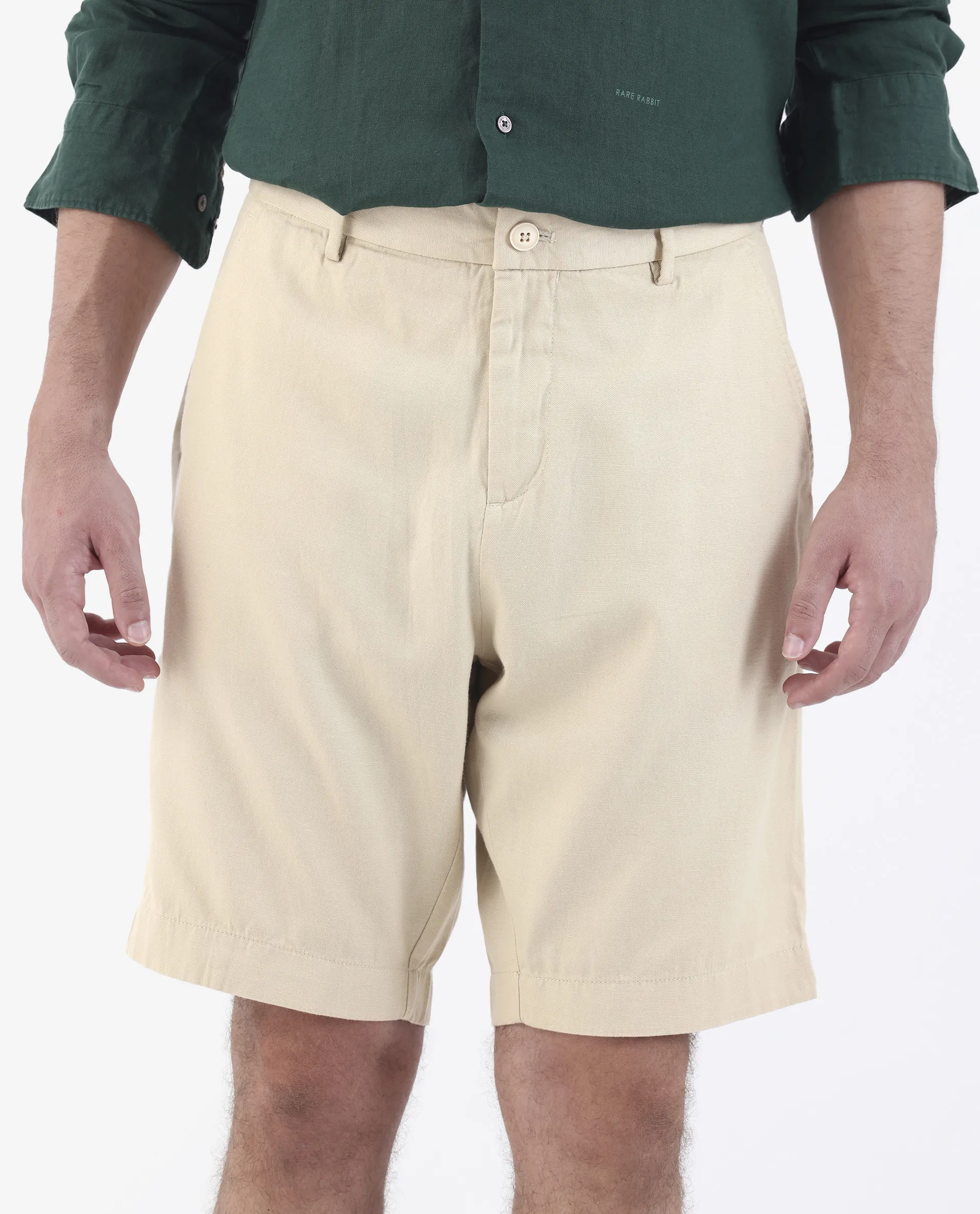 Rare Rabbit Men's Edam Beige Linen Blend Plain Relaxed Fit Shorts - Image 3