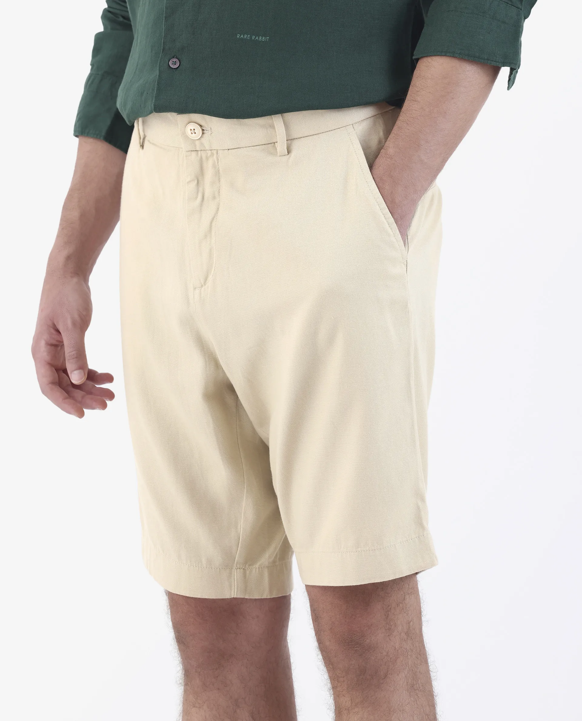 Rare Rabbit Men's Edam Beige Linen Blend Plain Relaxed Fit Shorts - Image 4