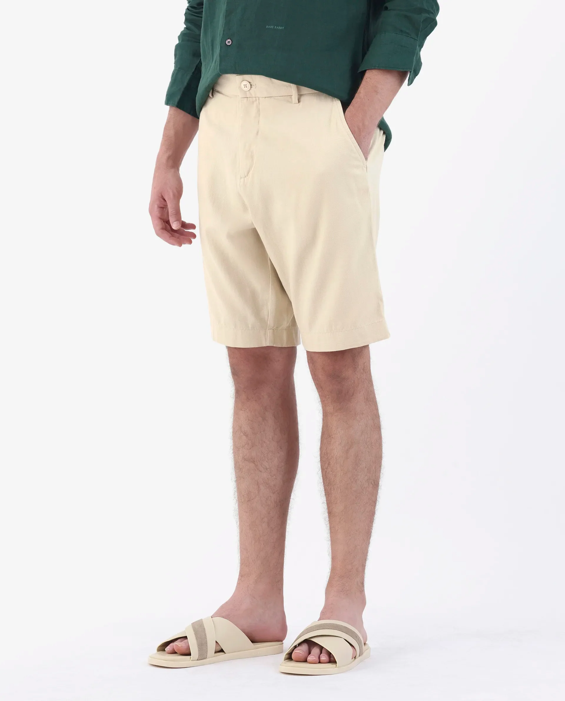 Rare Rabbit Men's Edam Beige Linen Blend Plain Relaxed Fit Shorts - Image 5